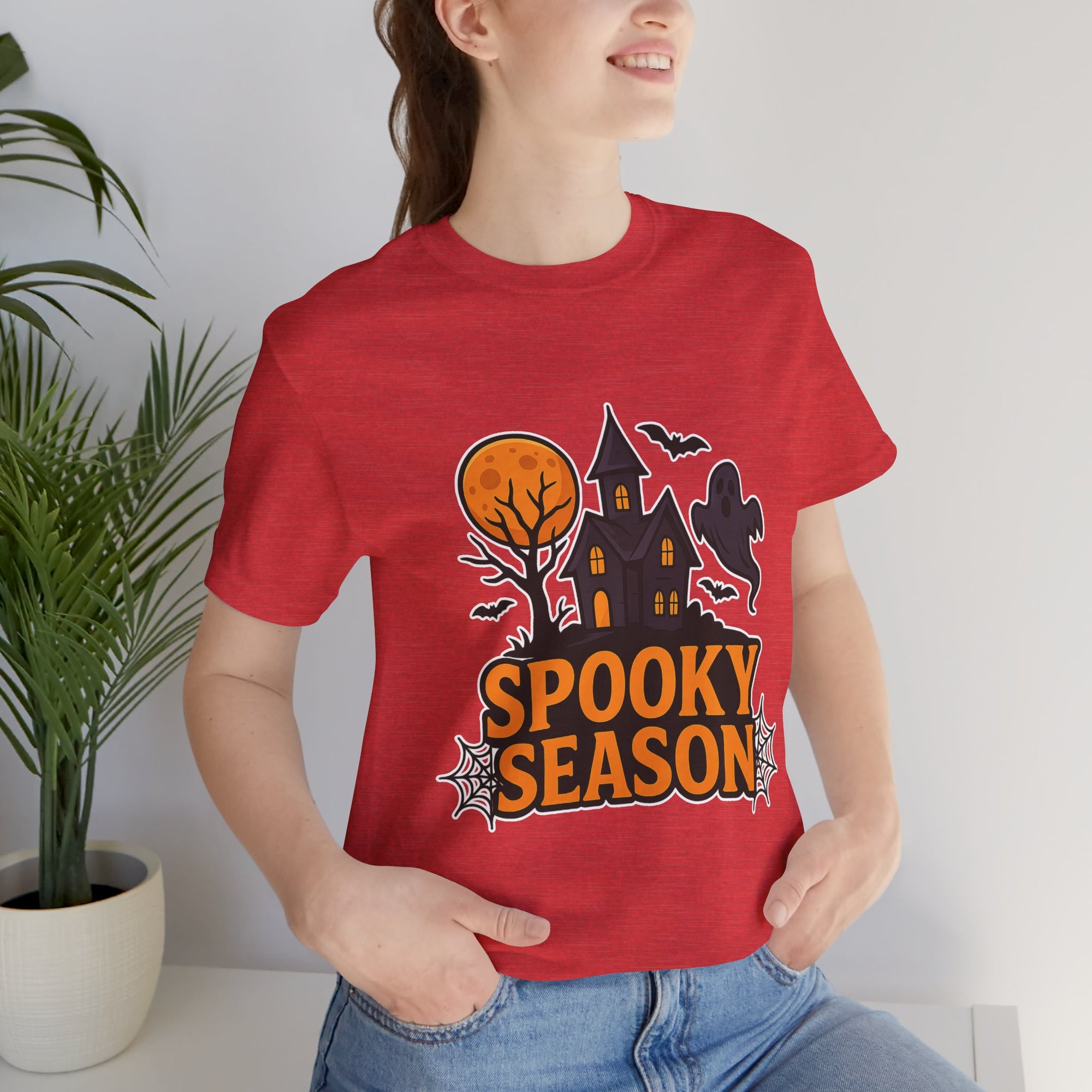 Spooky Season Halloween T-Shirt - Haunted House Ghost Bat Graphic Tee | Halloween Landscape Shirt - Atlas Briefly