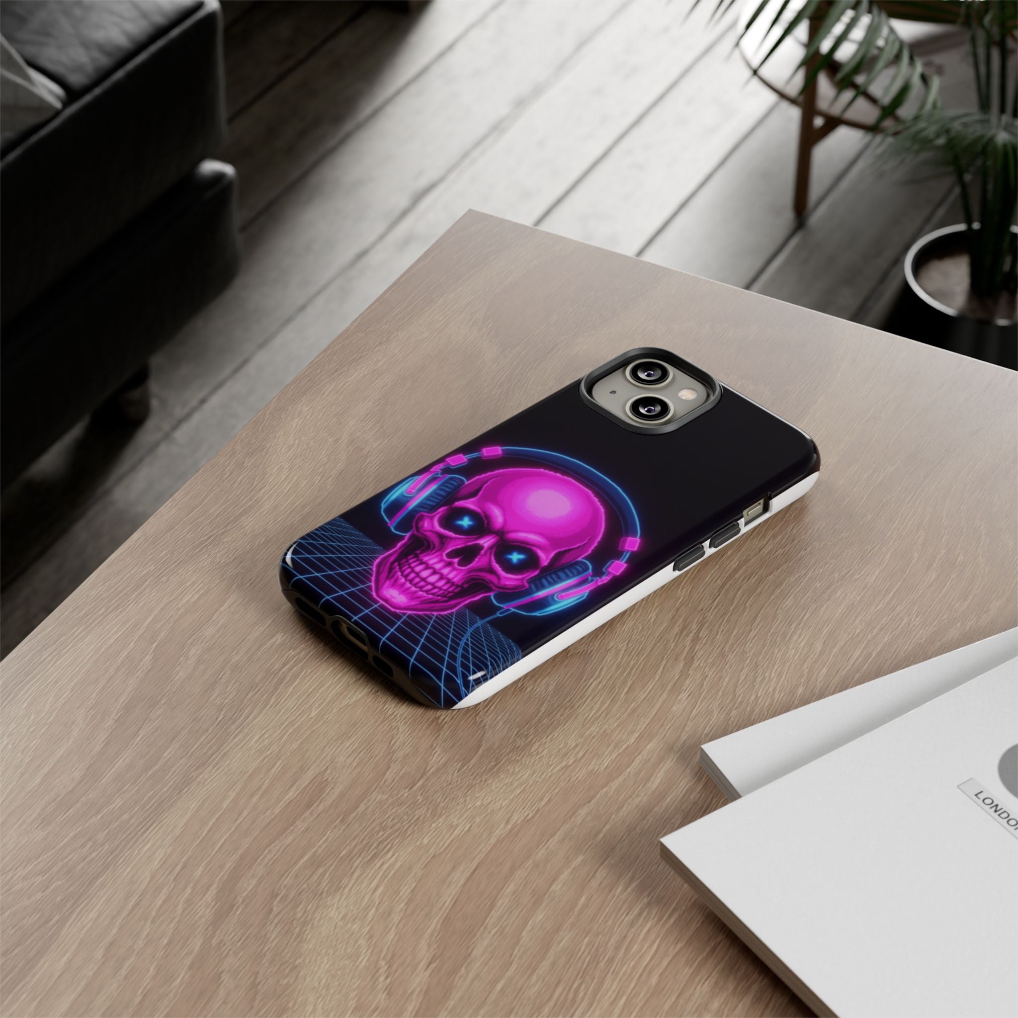 Neon Skull Synthwave Phone Case - Retro 80s Cyberpunk Mobile Cover | Vaporwave Tech Gift - Atlas Briefly