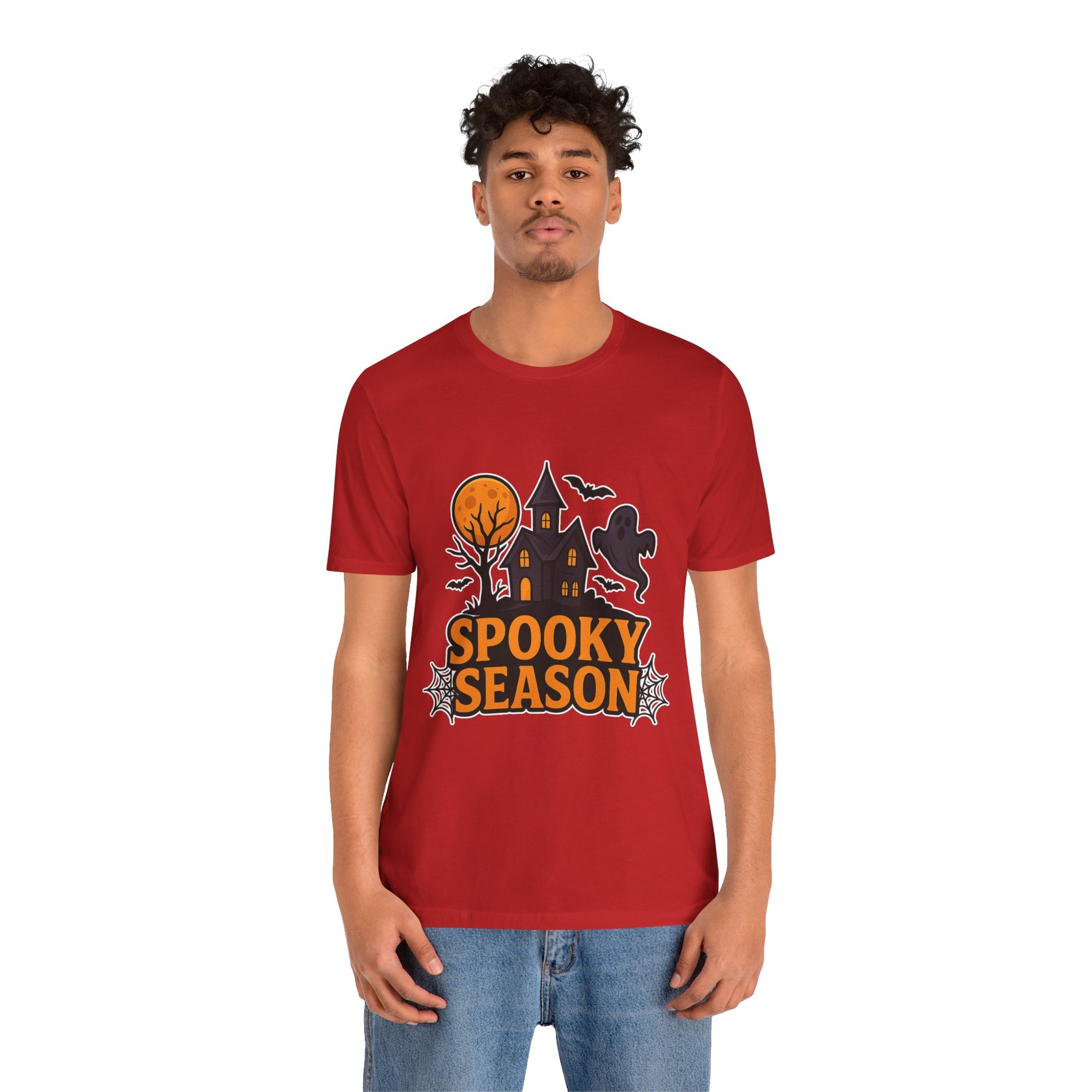Spooky Season Halloween T-Shirt - Haunted House Ghost Bat Graphic Tee | Halloween Landscape Shirt - Atlas Briefly