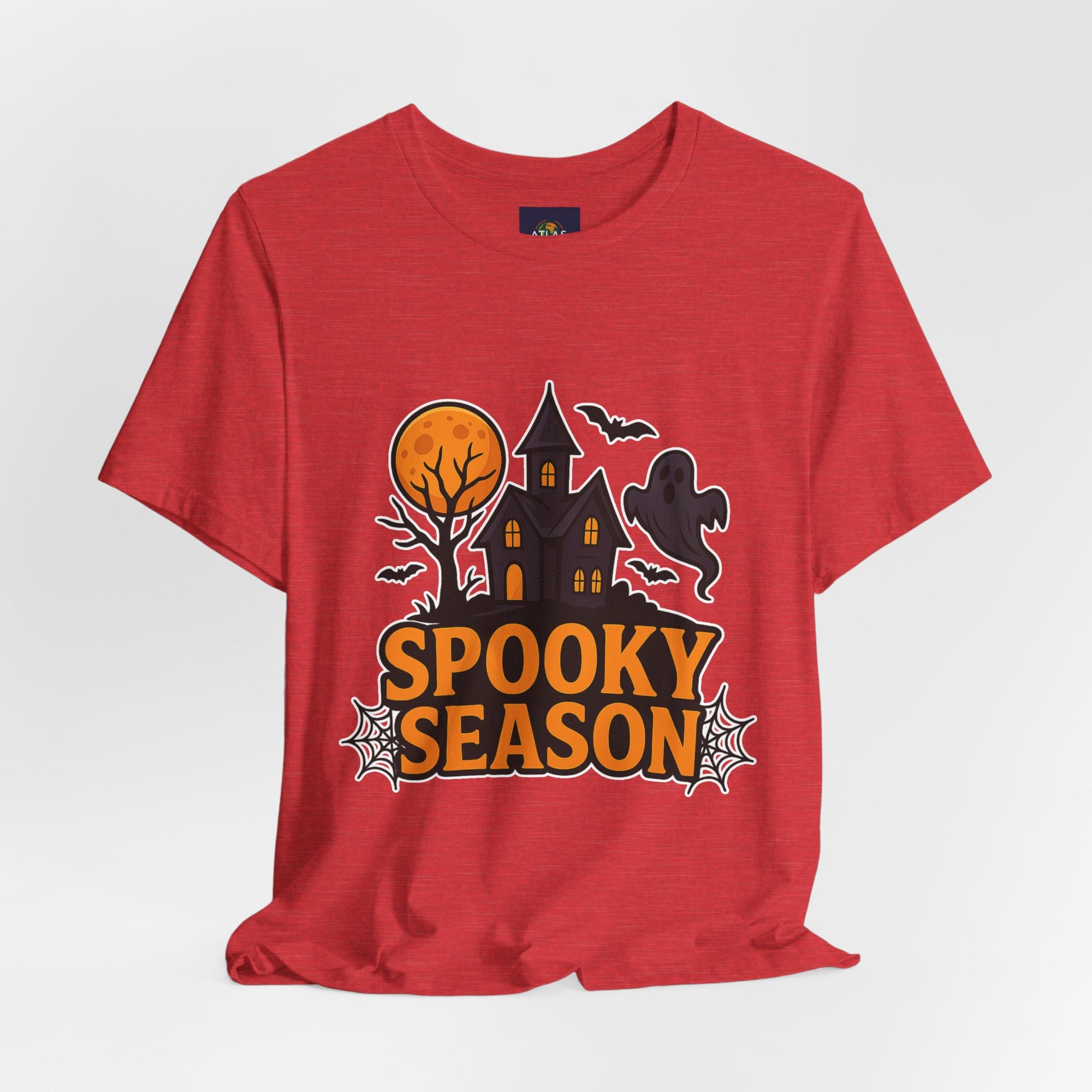 Spooky Season Halloween T-Shirt - Haunted House Ghost Bat Graphic Tee | Halloween Landscape Shirt - Atlas Briefly