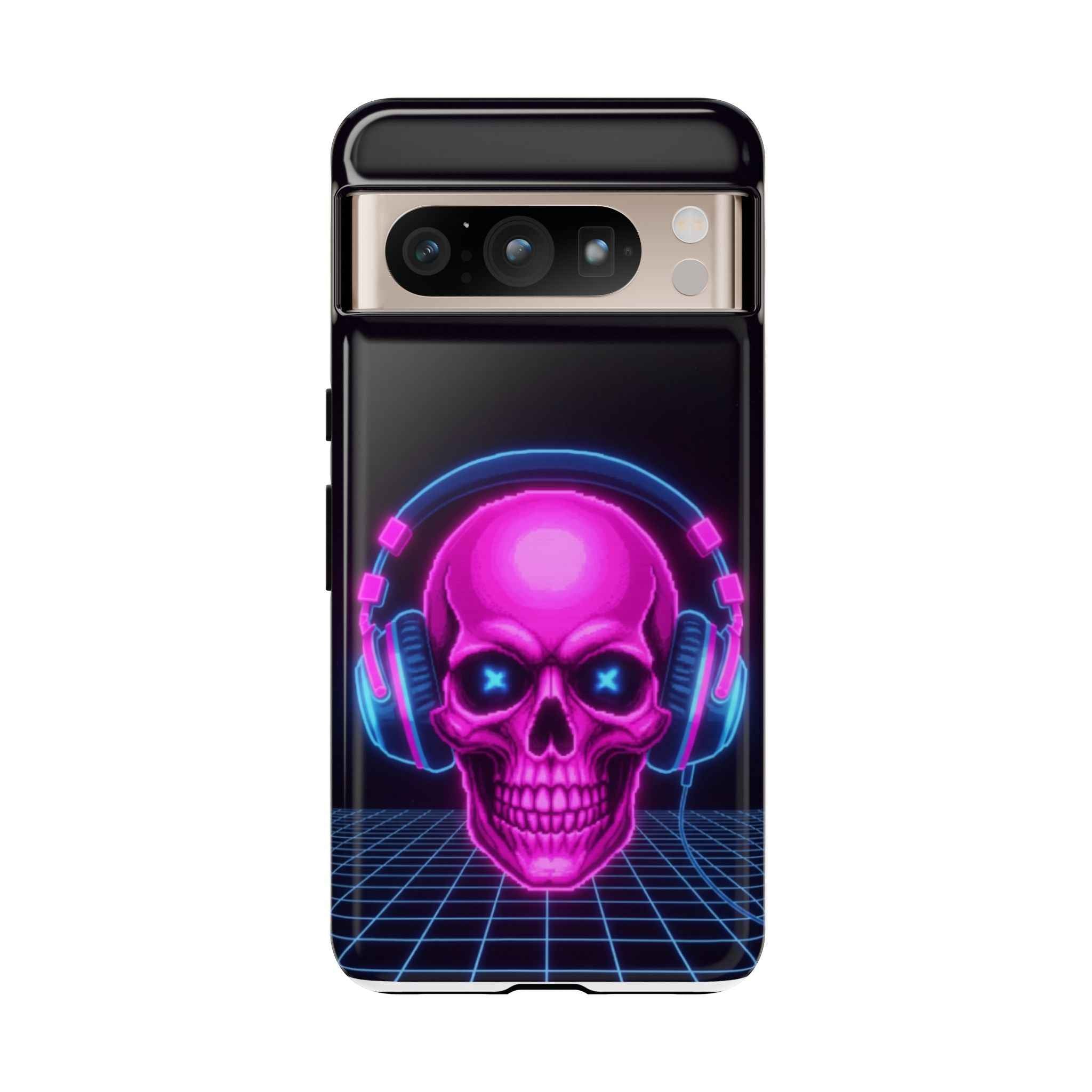 Neon Skull Phone Case - Retro Synthwave Gaming Cover - Atlas Briefly