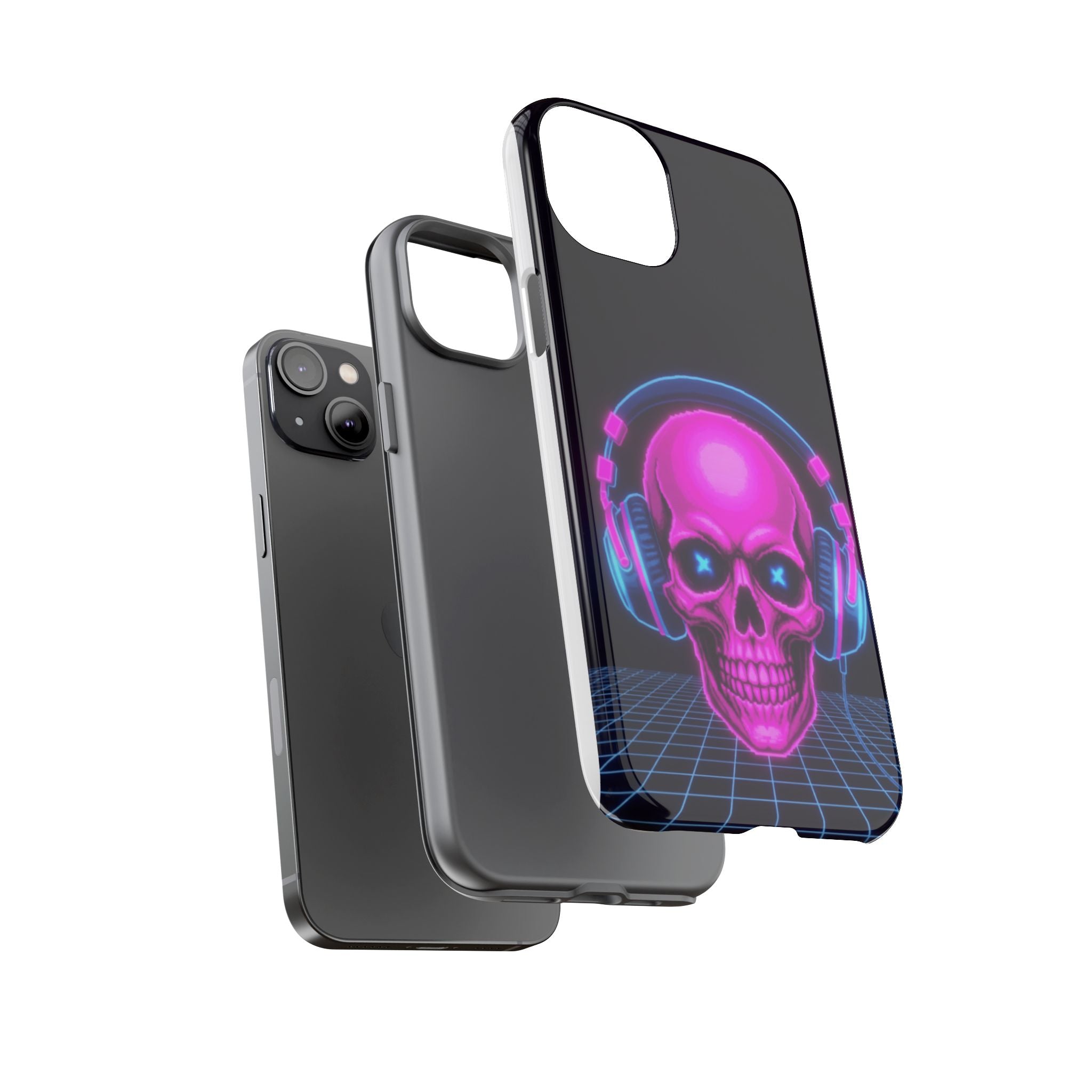 Neon Skull Synthwave Phone Case - Retro 80s Cyberpunk Mobile Cover | Vaporwave Tech Gift - Atlas Briefly