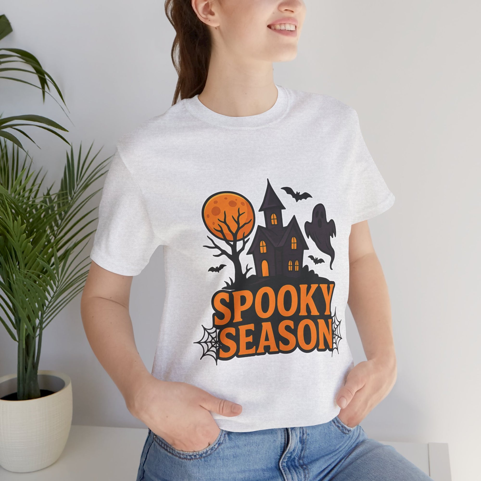 Spooky Season Halloween T-Shirt - Haunted House Ghost Bat Graphic Tee | Halloween Landscape Shirt - Atlas Briefly