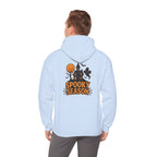Spooky Season Halloween Hoodie - Haunted House Ghost Bat Design | Cozy Halloween Sweatshirt - Atlas Briefly