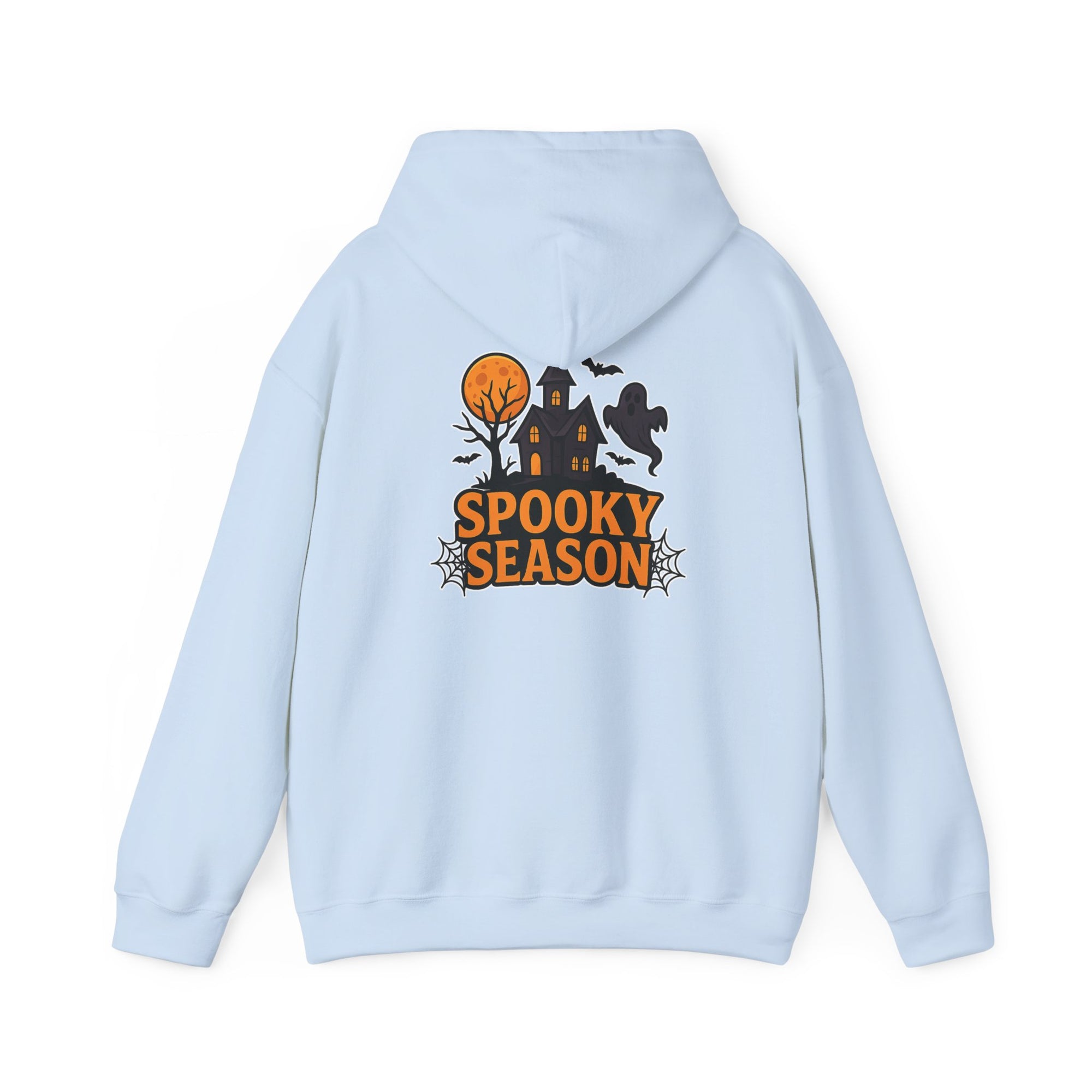 Spooky Season Halloween Hoodie - Haunted House Ghost Bat Design | Cozy Halloween Sweatshirt - Atlas Briefly
