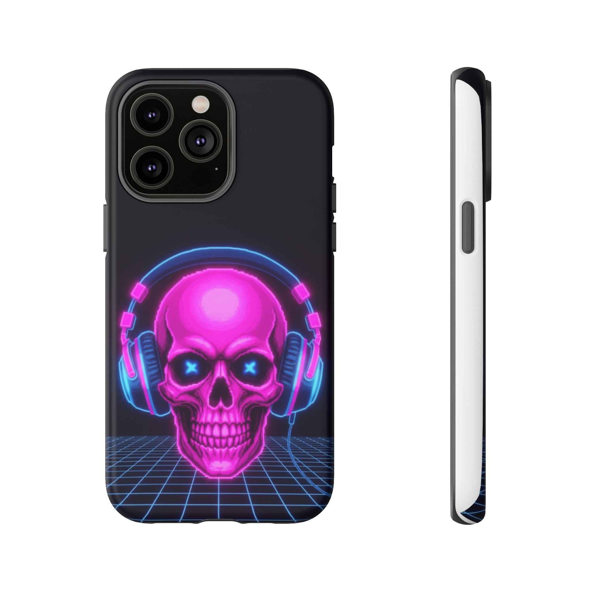 Neon Skull Phone Case - Retro Synthwave Gaming Cover - Atlas Briefly