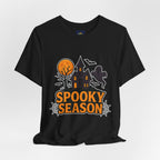 Spooky Season Halloween T-Shirt - Haunted House Ghost Bat Graphic Tee | Halloween Landscape Shirt - Atlas Briefly