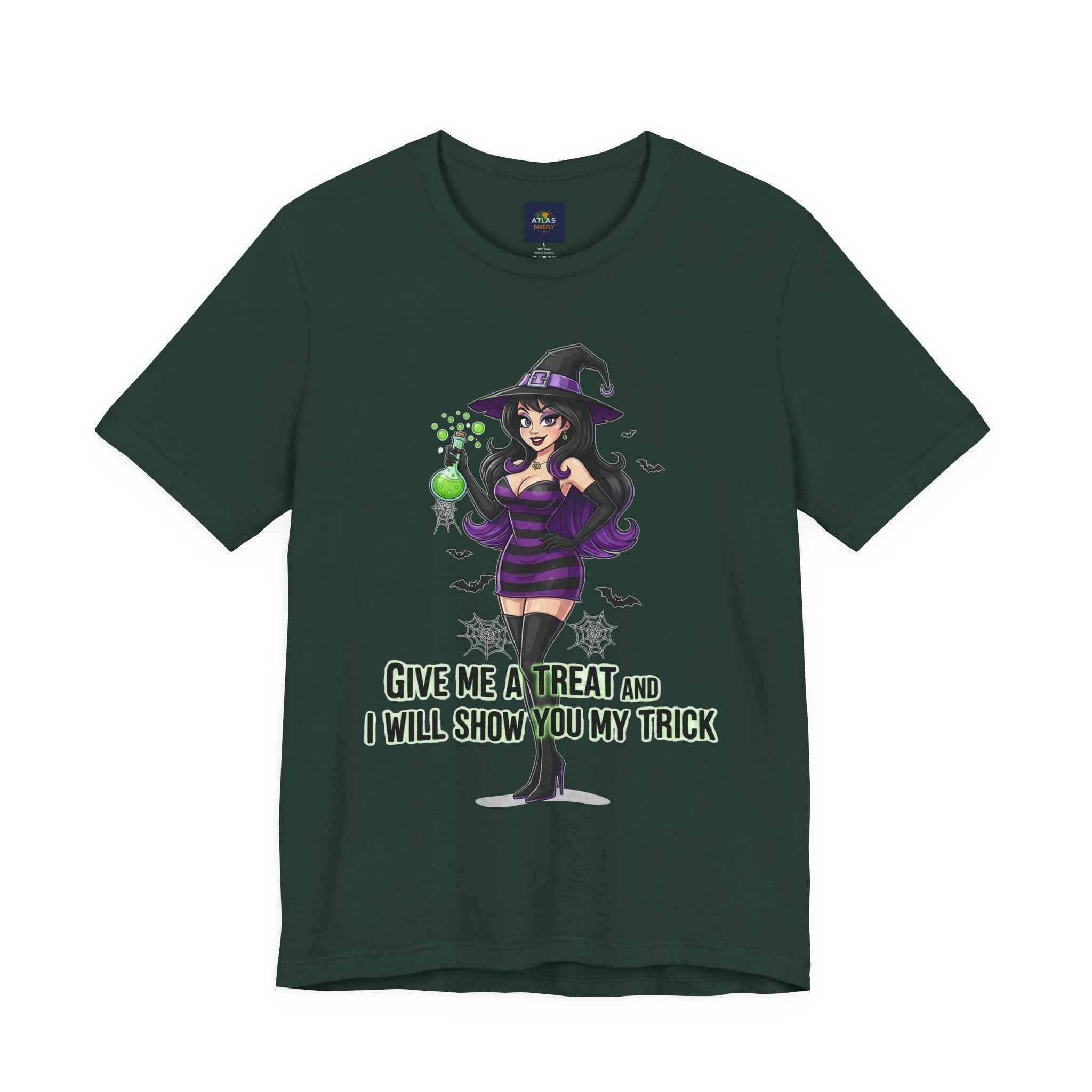 Sexy Witch Halloween T-Shirt - Flirty Witch Costume Tee for Trick or Treat - Atlas Briefly