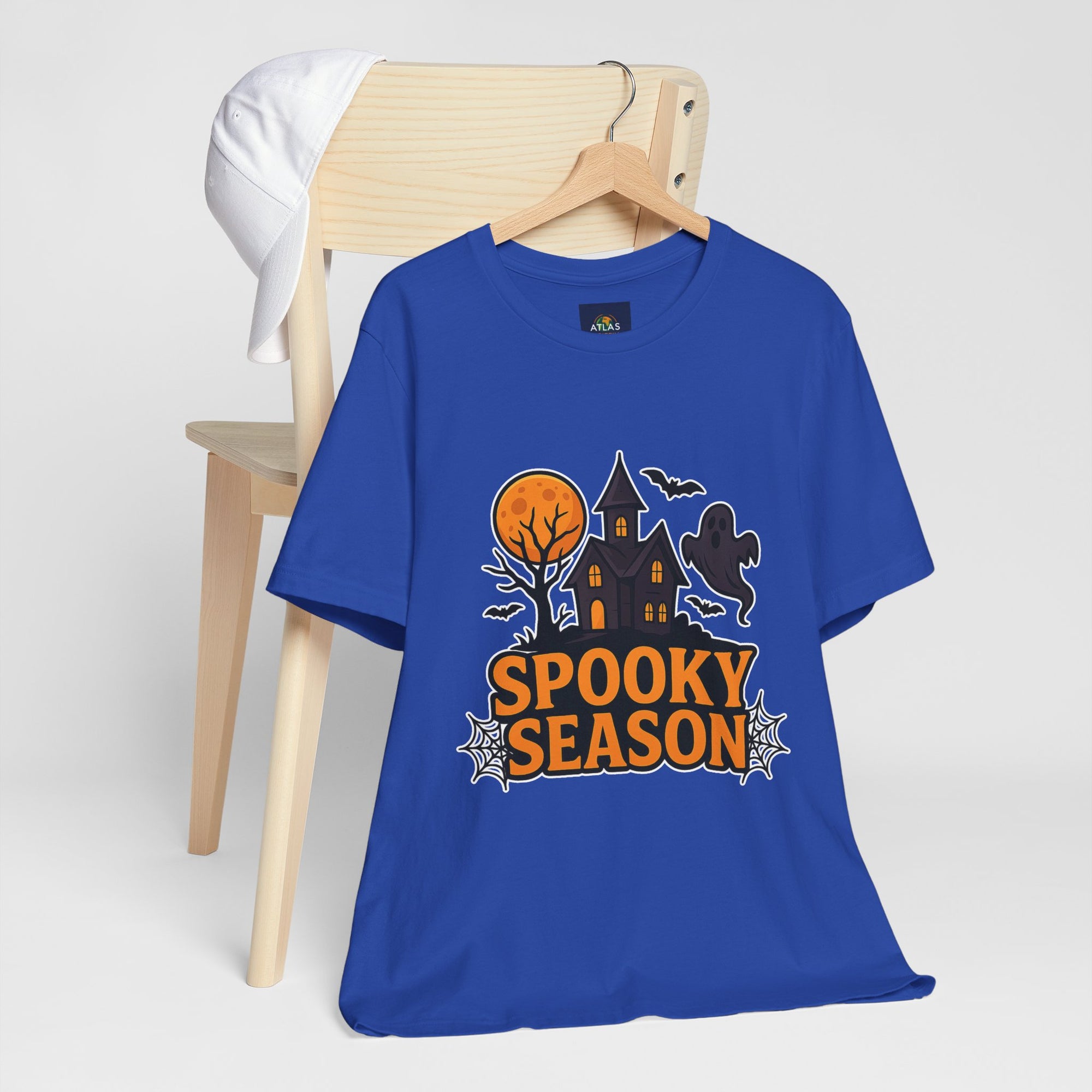 Spooky Season Halloween T-Shirt - Haunted House Ghost Bat Graphic Tee | Halloween Landscape Shirt - Atlas Briefly