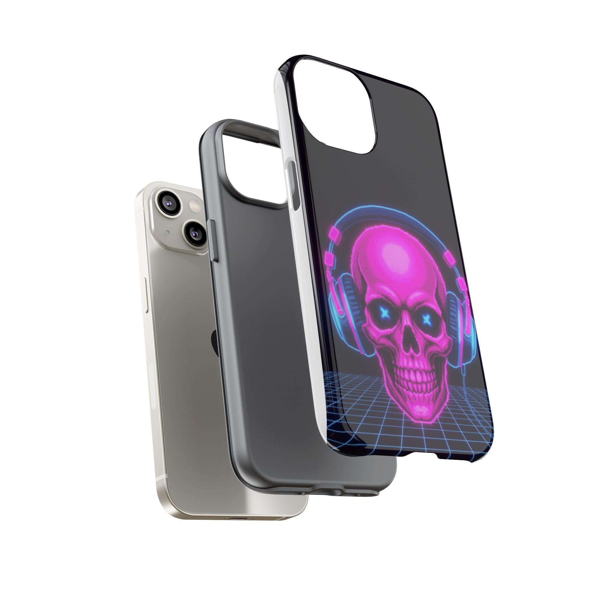 Neon Skull Synthwave Phone Case - Retro 80s Cyberpunk Mobile Cover | Vaporwave Tech Gift - Atlas Briefly