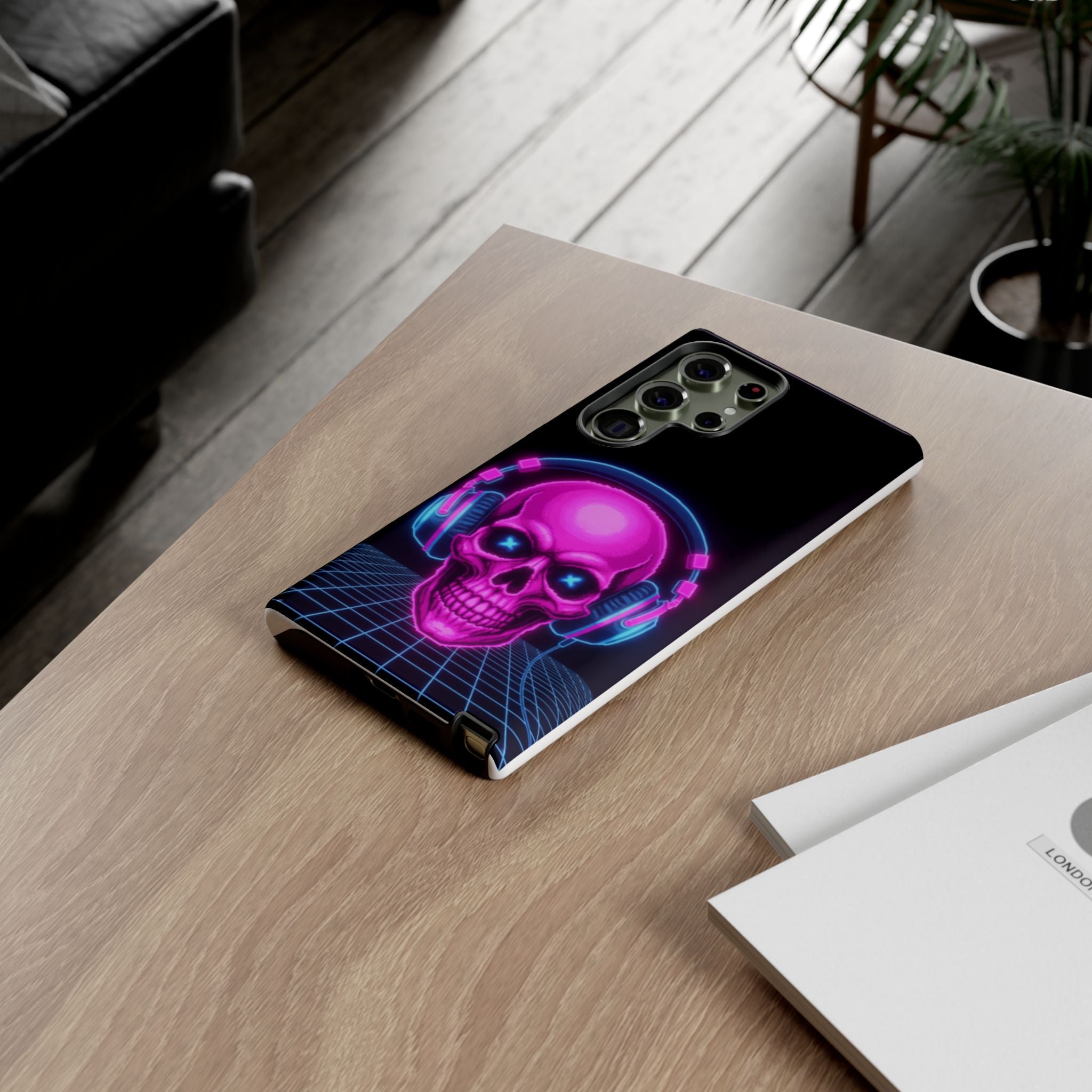 Neon Skull Synthwave Phone Case - Retro 80s Cyberpunk Mobile Cover | Vaporwave Tech Gift - Atlas Briefly