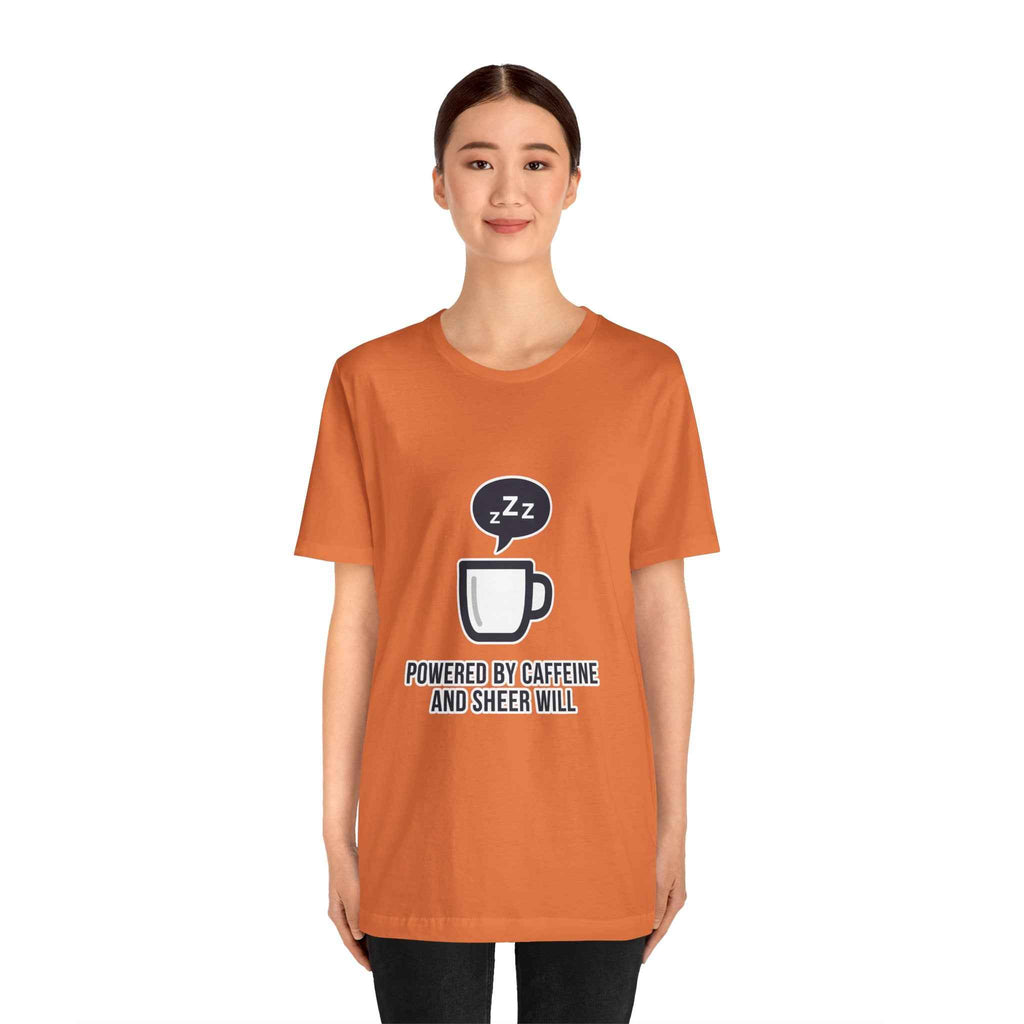 Powered by Caffeine T-Shirt - Funny Coffee Tee for Coffee Lovers - Atlas Briefly