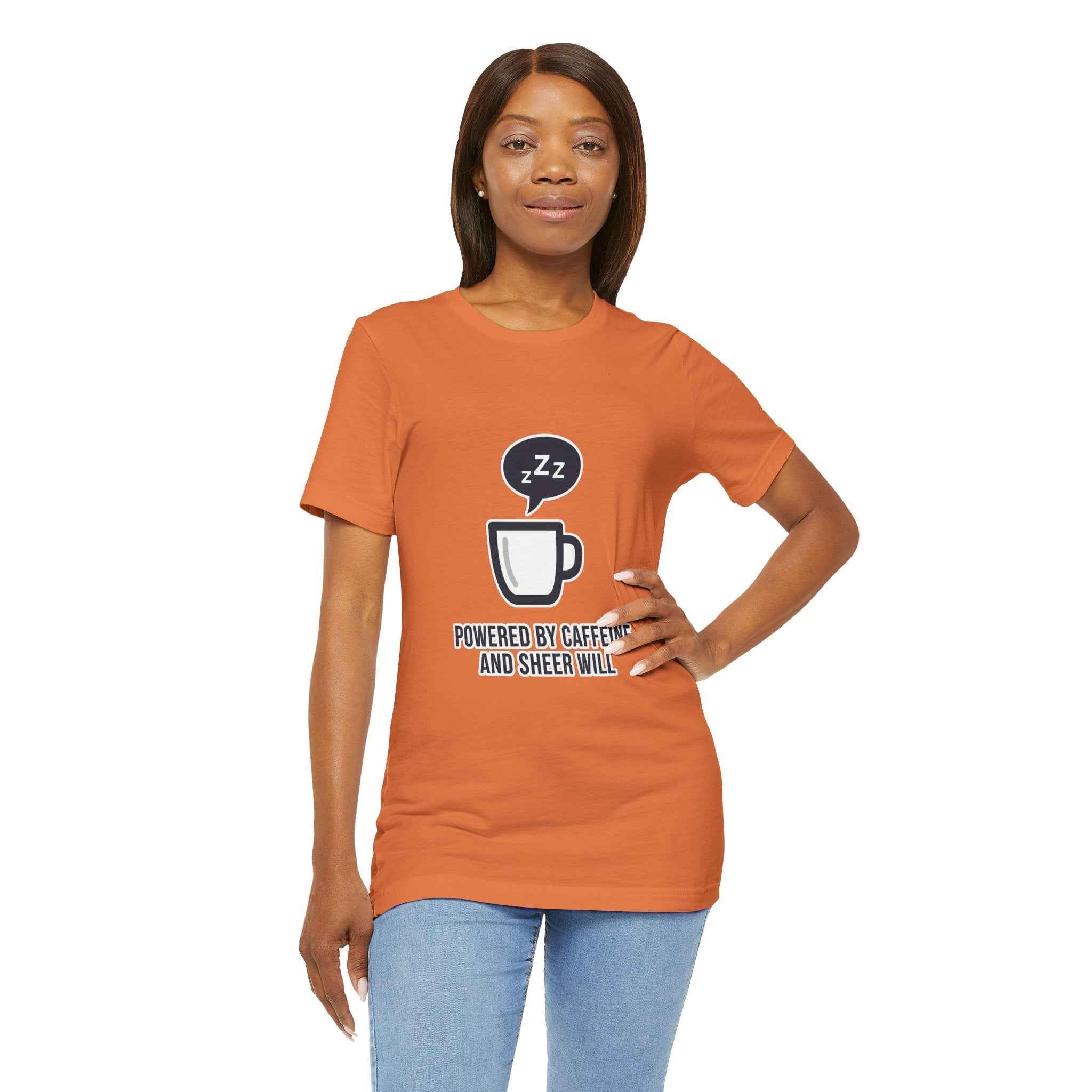 Powered by Caffeine T-Shirt - Funny Coffee Tee for Coffee Lovers - Atlas Briefly