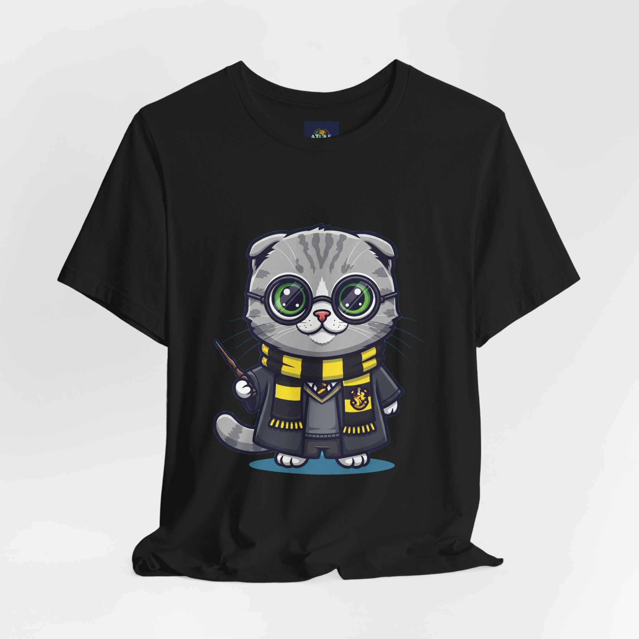 Hufflepurr T-Shirt - Funny Wizarding World Tee | Cute Potter Cat Gift - Atlas Briefly