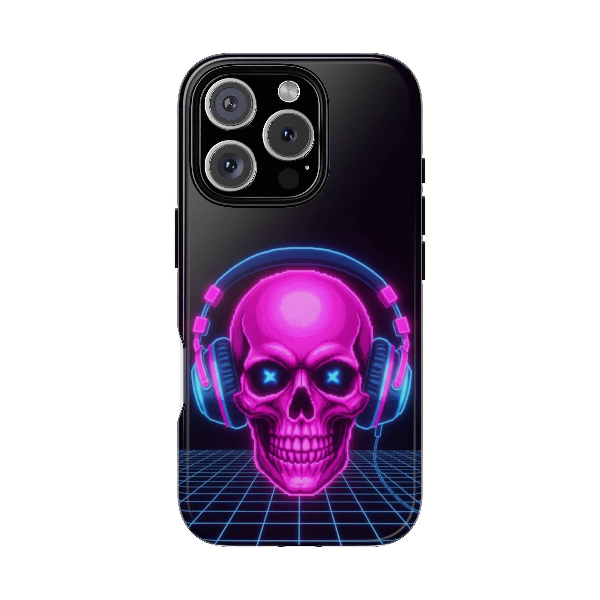 Neon Skull Phone Case - Retro Synthwave Gaming Cover - Atlas Briefly