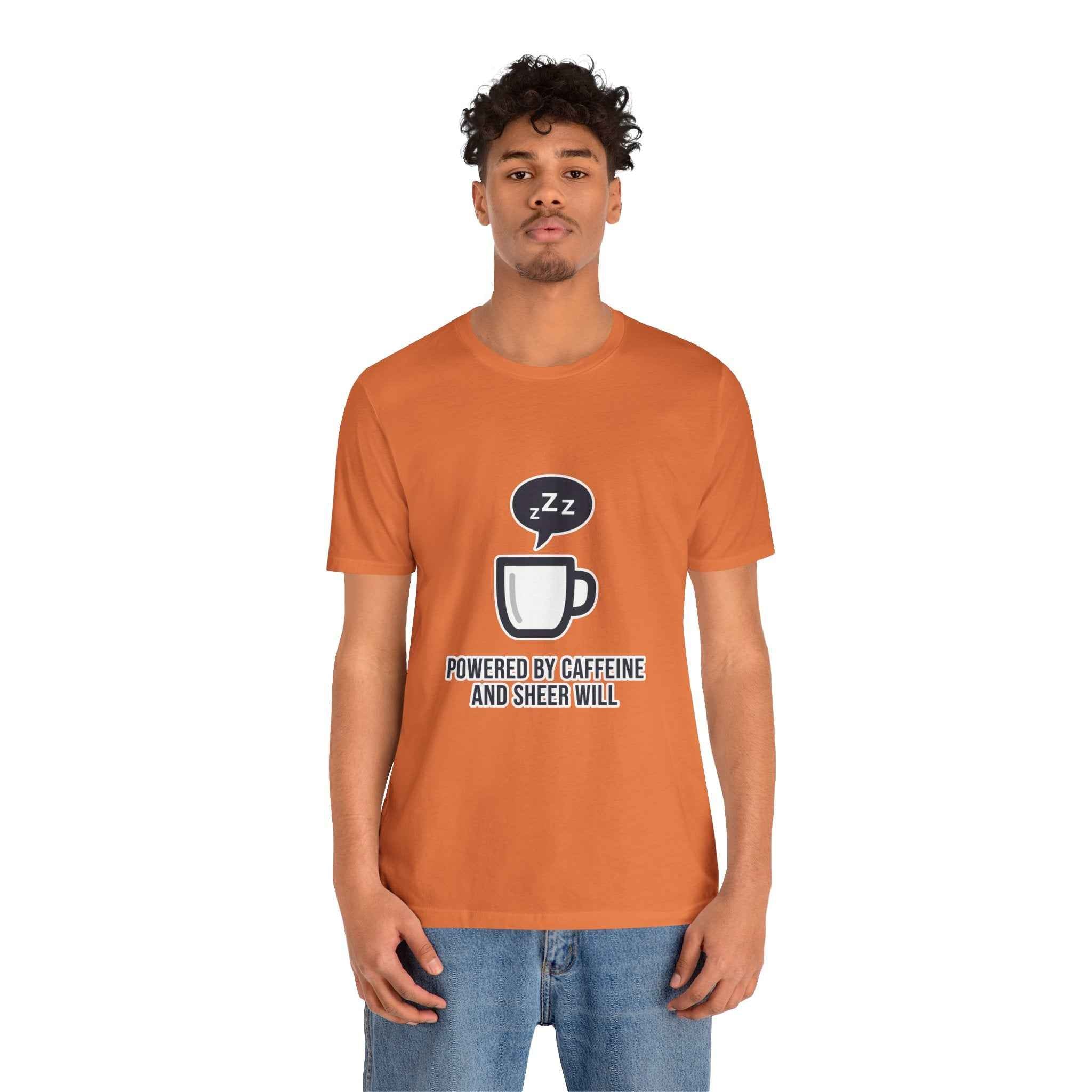 Powered by Caffeine T-Shirt - Funny Coffee Tee for Coffee Lovers - Atlas Briefly