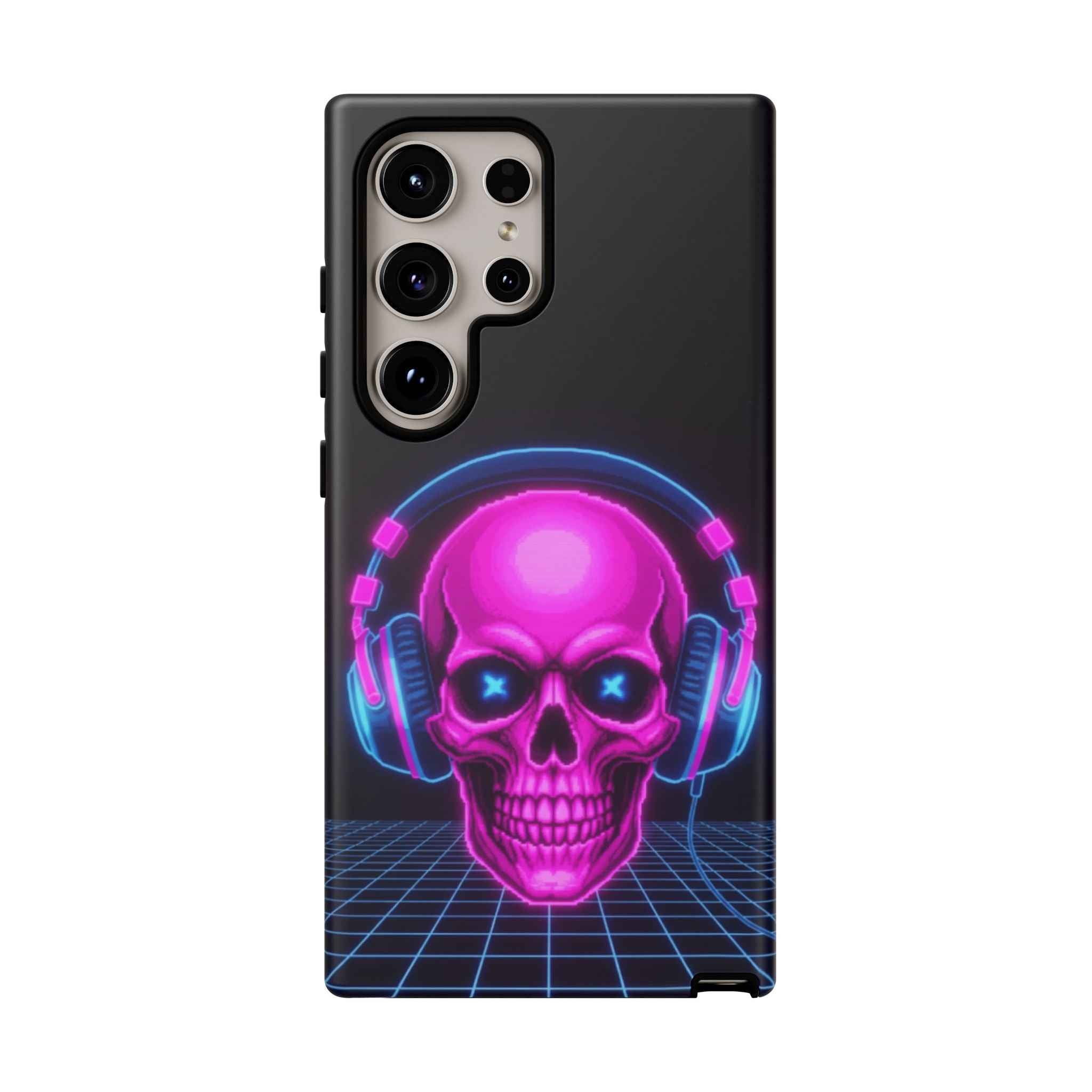 Neon Skull Phone Case - Retro Synthwave Gaming Cover - Atlas Briefly