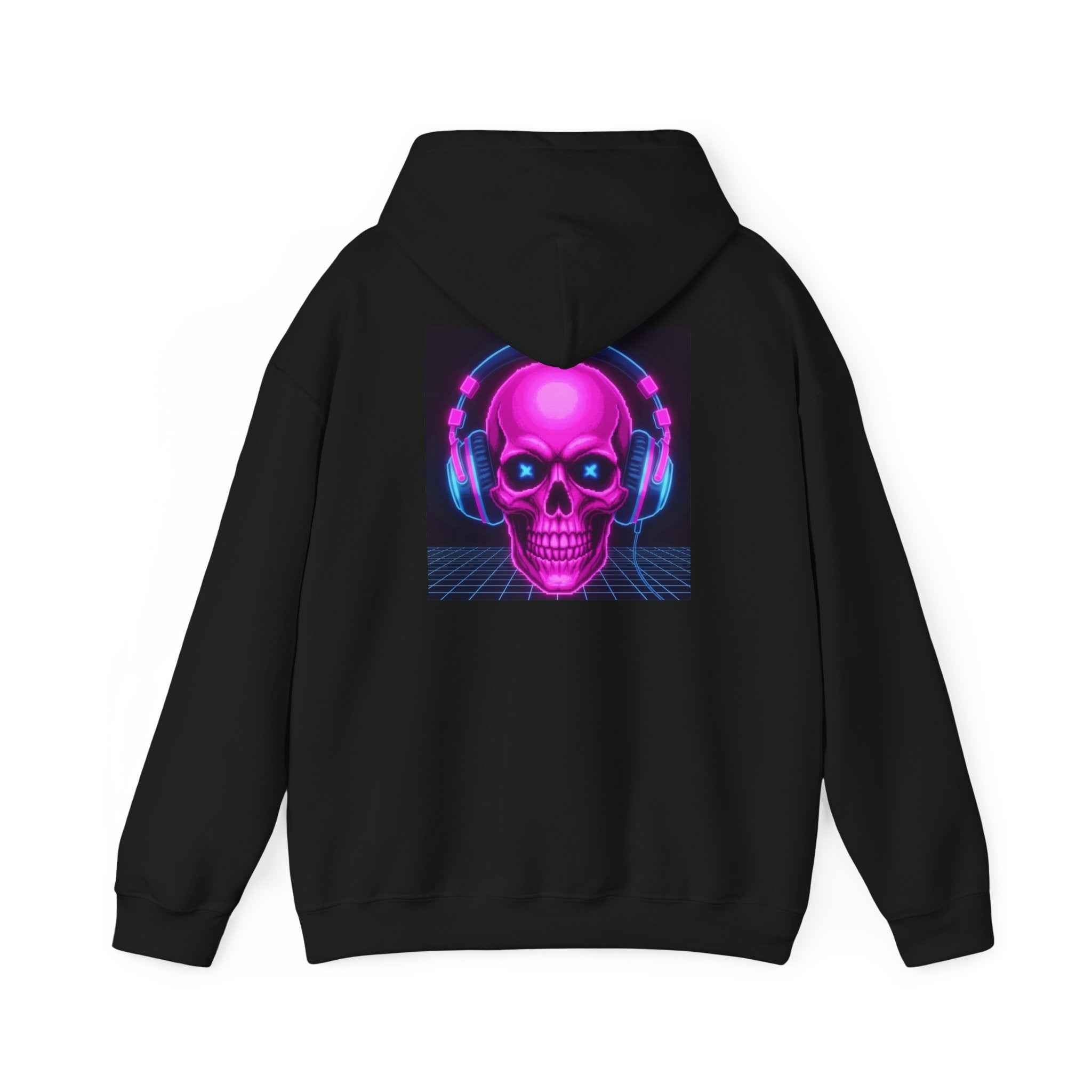 Neon Skull Hoodie - Retro Gaming Synthwave Sweatshirt - Atlas Briefly