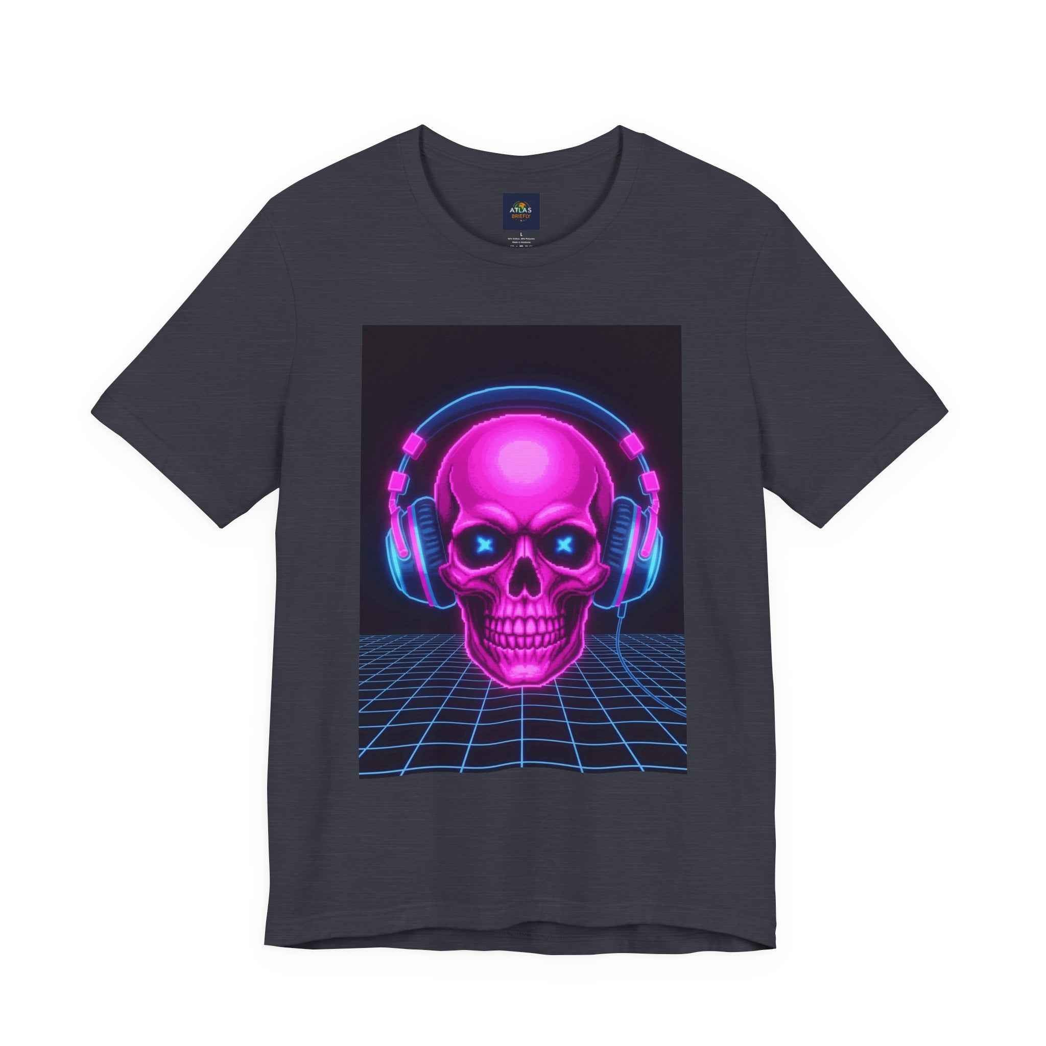 Neon Skull T-Shirt - Retro Gaming Synthwave Tee - Atlas Briefly