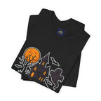 Spooky Season Halloween T-Shirt - Haunted House Ghost Bat Graphic Tee | Halloween Landscape Shirt - Atlas Briefly