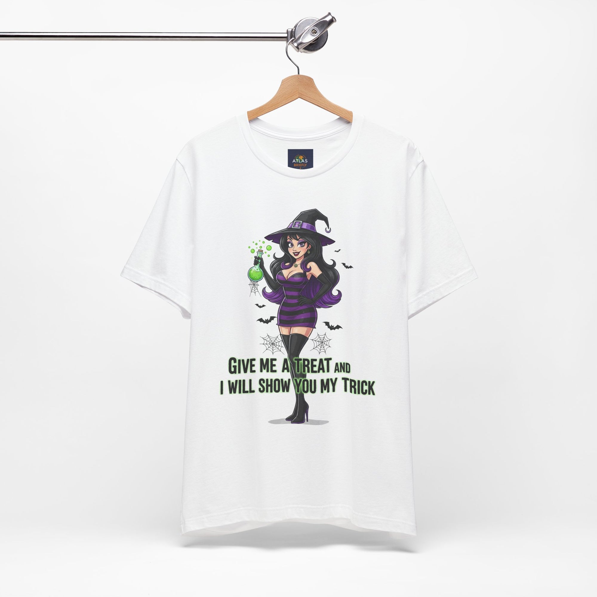 Sexy Witch Halloween T-Shirt - Flirty Witch Costume Tee | Trick or Treat Halloween Shirt - Atlas Briefly
