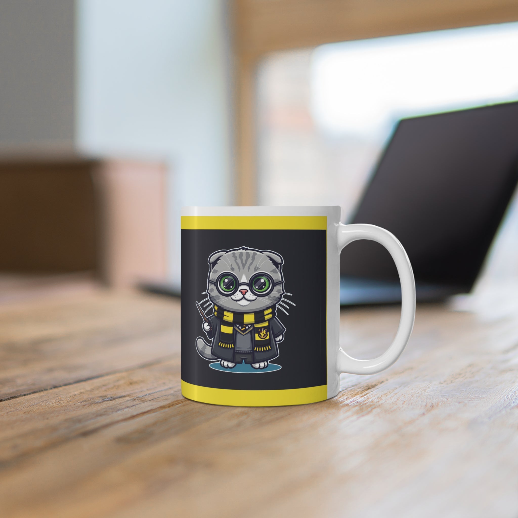 Harry Potter Hufflepuff Cat Mug - Adorable Wizard Kitty Coffee Cup | Ideal Potter Gift