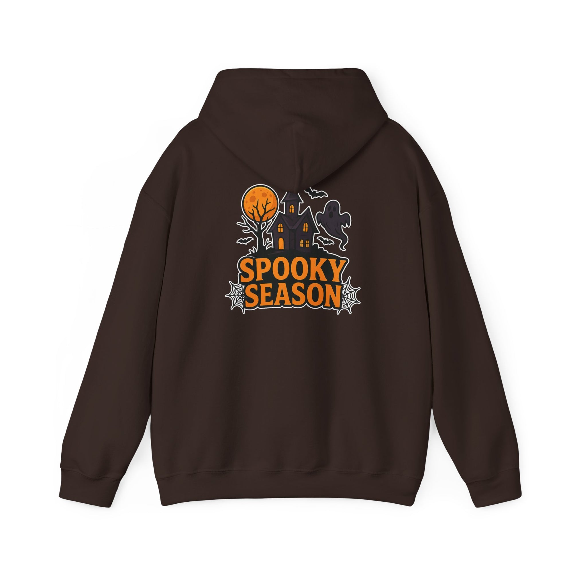 Spooky Season Halloween Hoodie - Haunted House Ghost Bat Design | Cozy Halloween Sweatshirt - Atlas Briefly