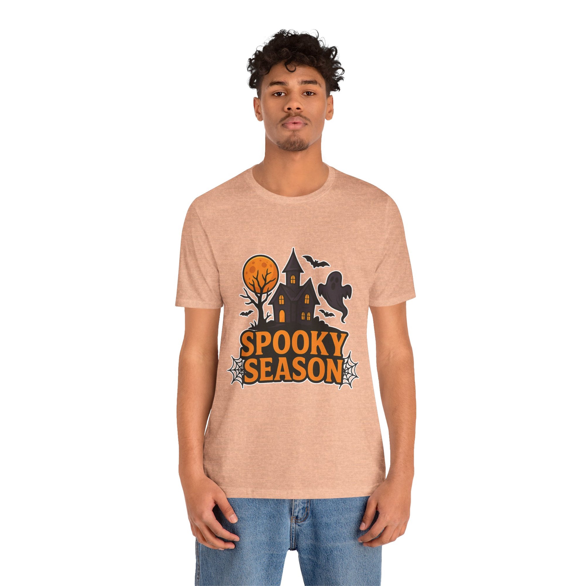 Spooky Season Halloween T-Shirt - Haunted House Ghost Bat Graphic Tee | Halloween Landscape Shirt - Atlas Briefly