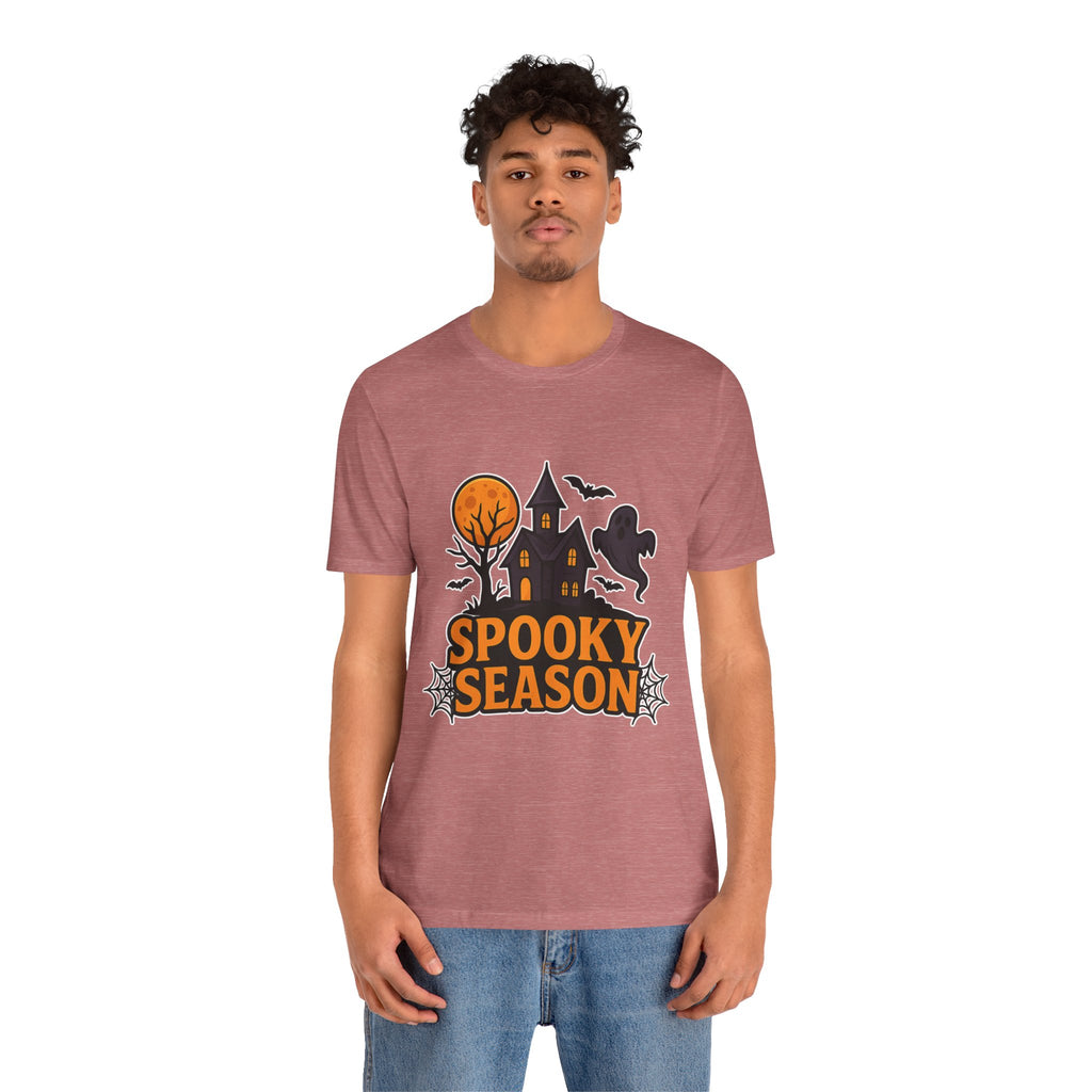 Spooky Season Halloween T-Shirt - Haunted House Ghost Bat Graphic Tee | Halloween Landscape Shirt - Atlas Briefly