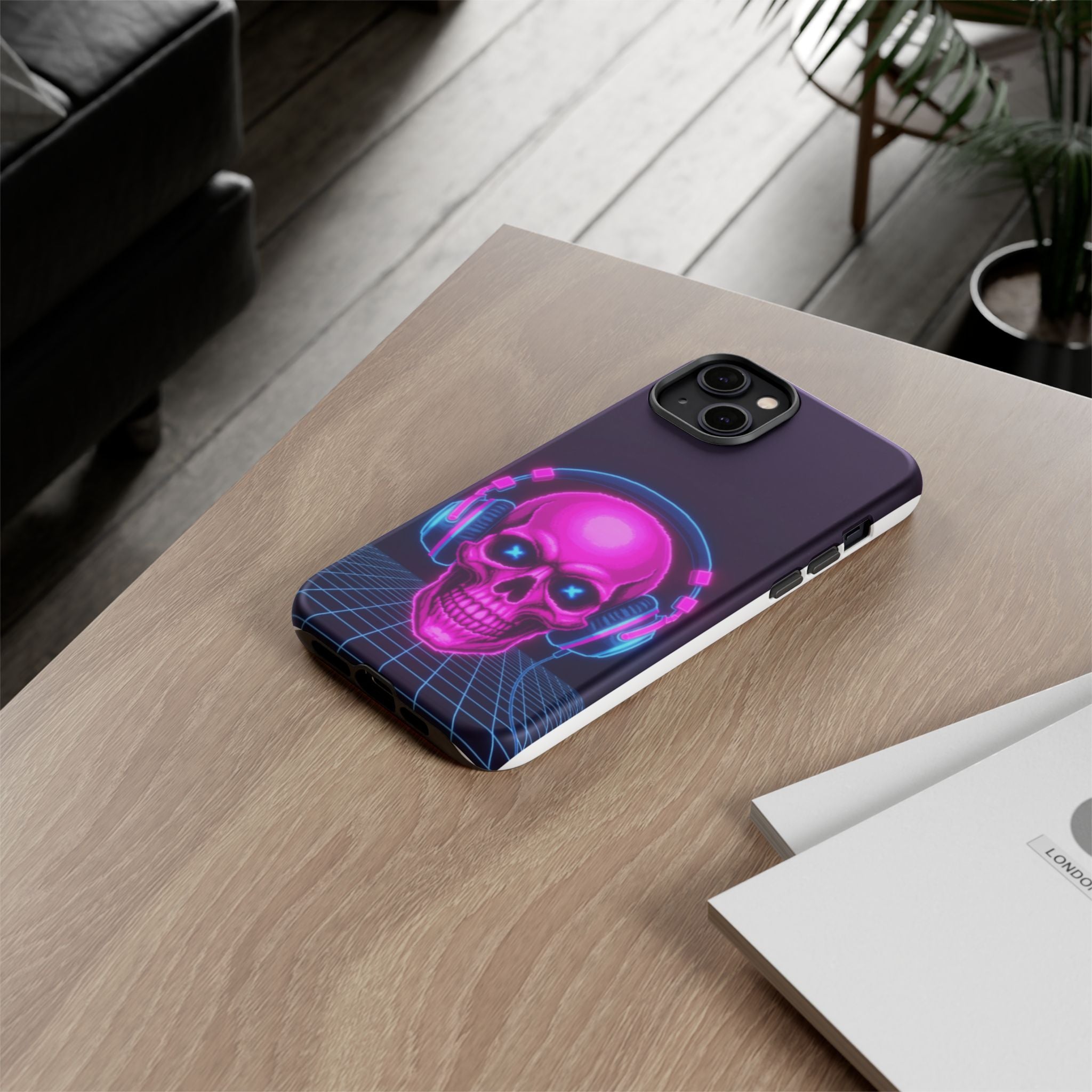 Neon Skull Synthwave Phone Case - Retro 80s Cyberpunk Mobile Cover | Vaporwave Tech Gift - Atlas Briefly