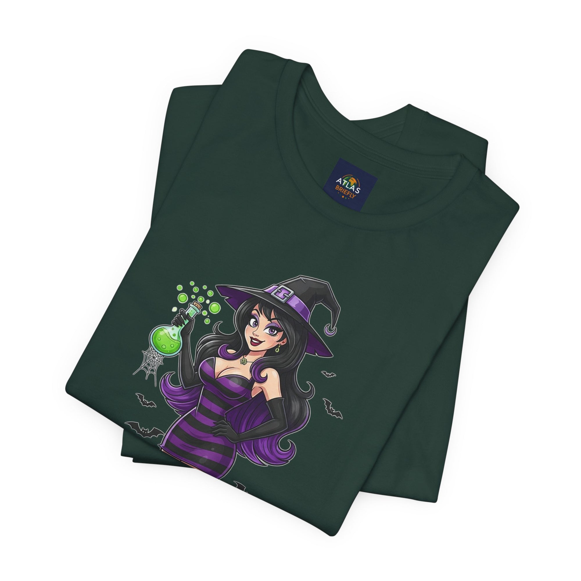 Sexy Witch Halloween T-Shirt - Flirty Witch Costume Tee | Trick or Treat Halloween Shirt - Atlas Briefly