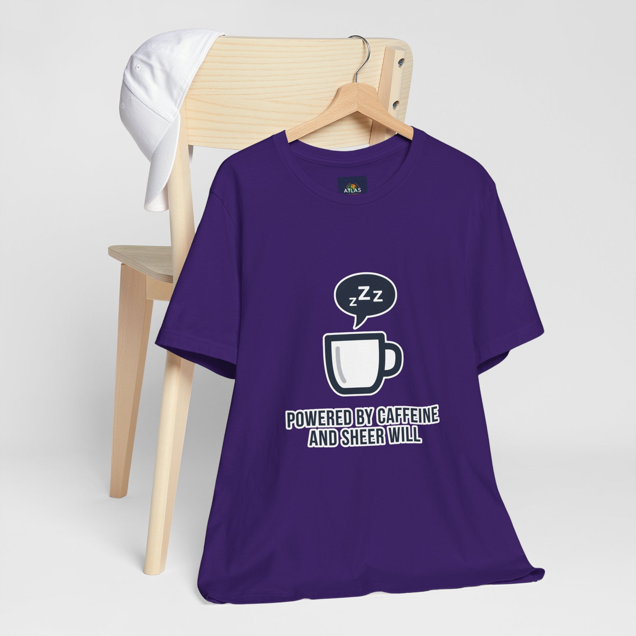 Powered by Caffeine and Sheer Will T-Shirt - Funny Coffee Lover Tee | Minimalist Humor Gift - Atlas Briefly