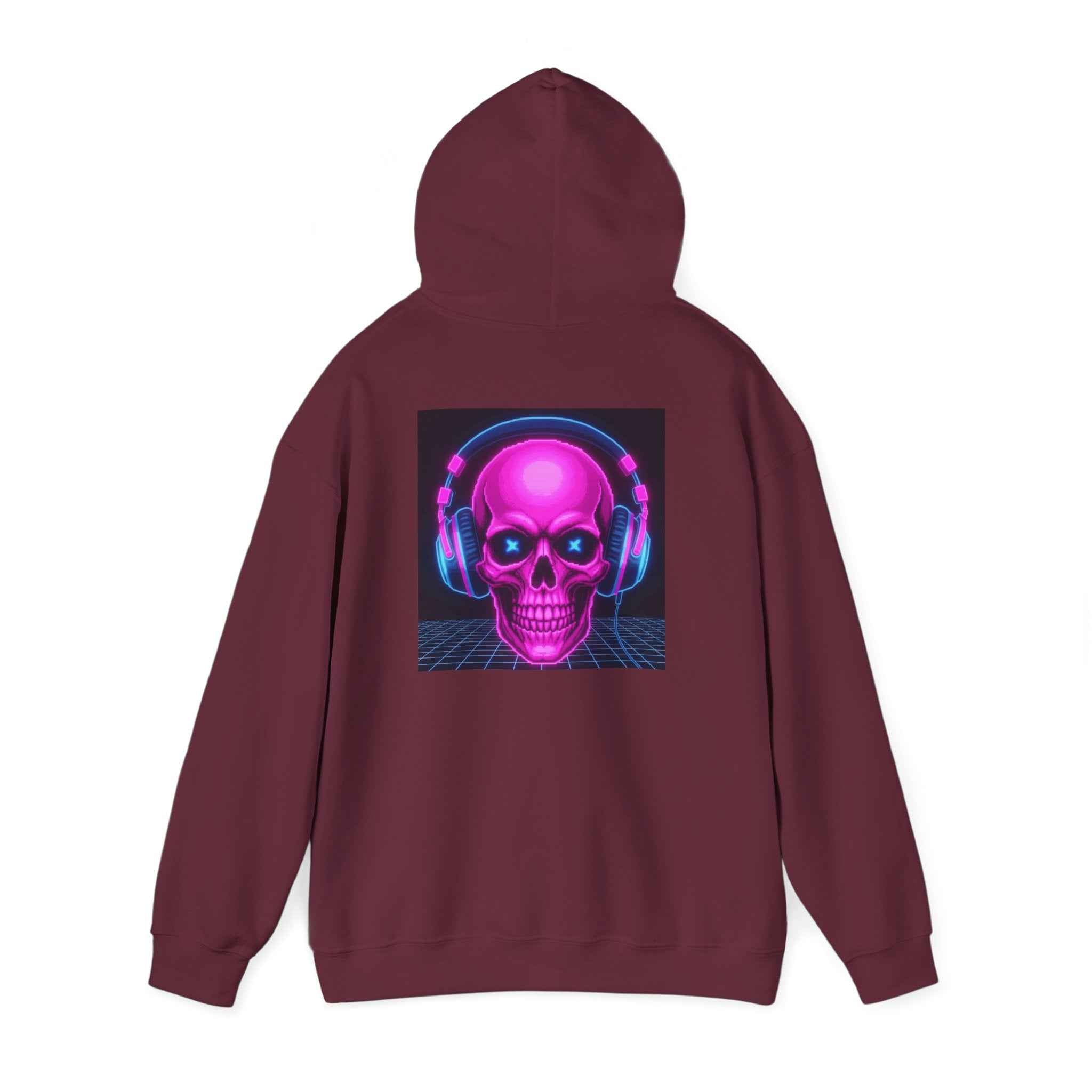 Neon Skull Hoodie - Retro Gaming Synthwave Sweatshirt - Atlas Briefly