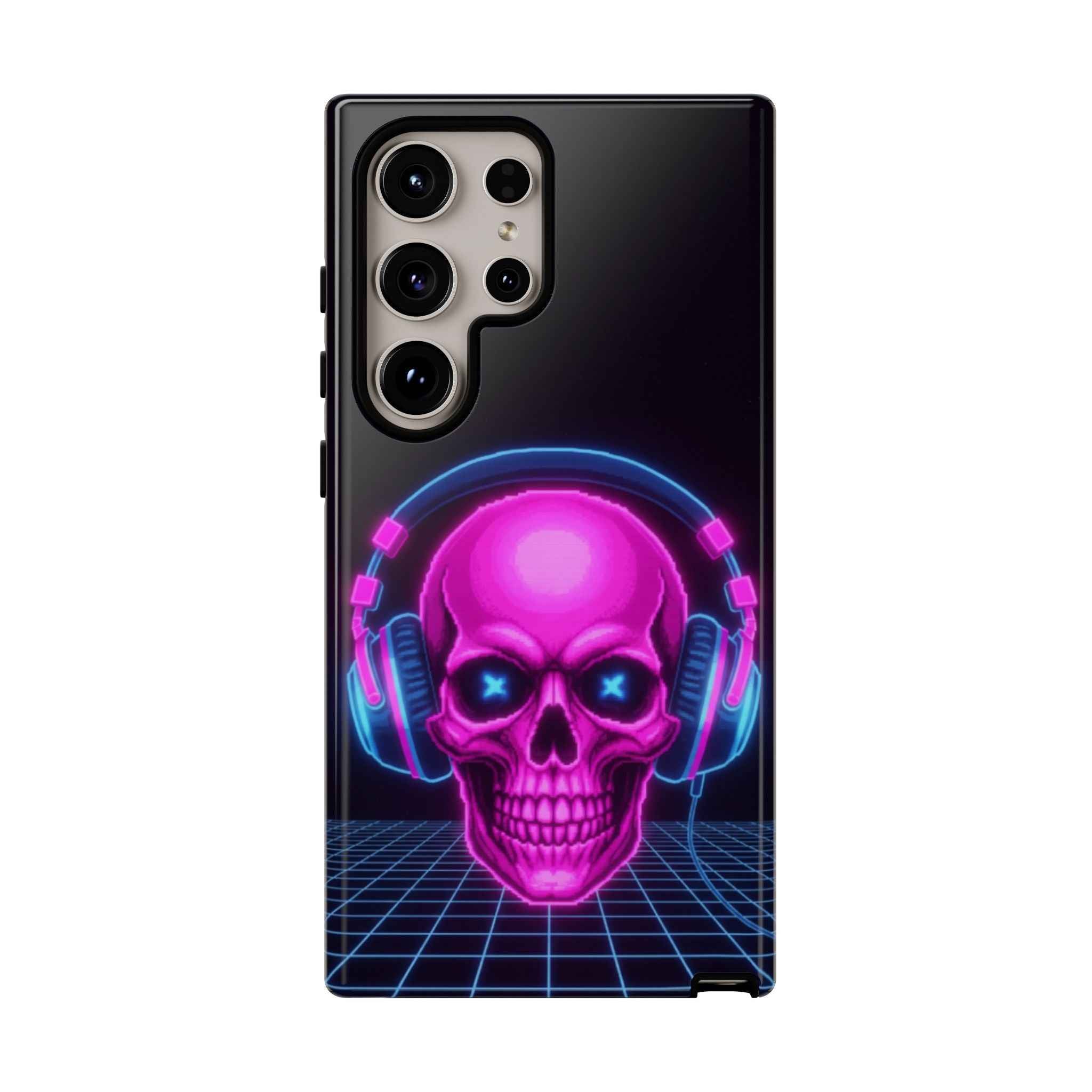 Neon Skull Phone Case - Retro Synthwave Gaming Cover - Atlas Briefly
