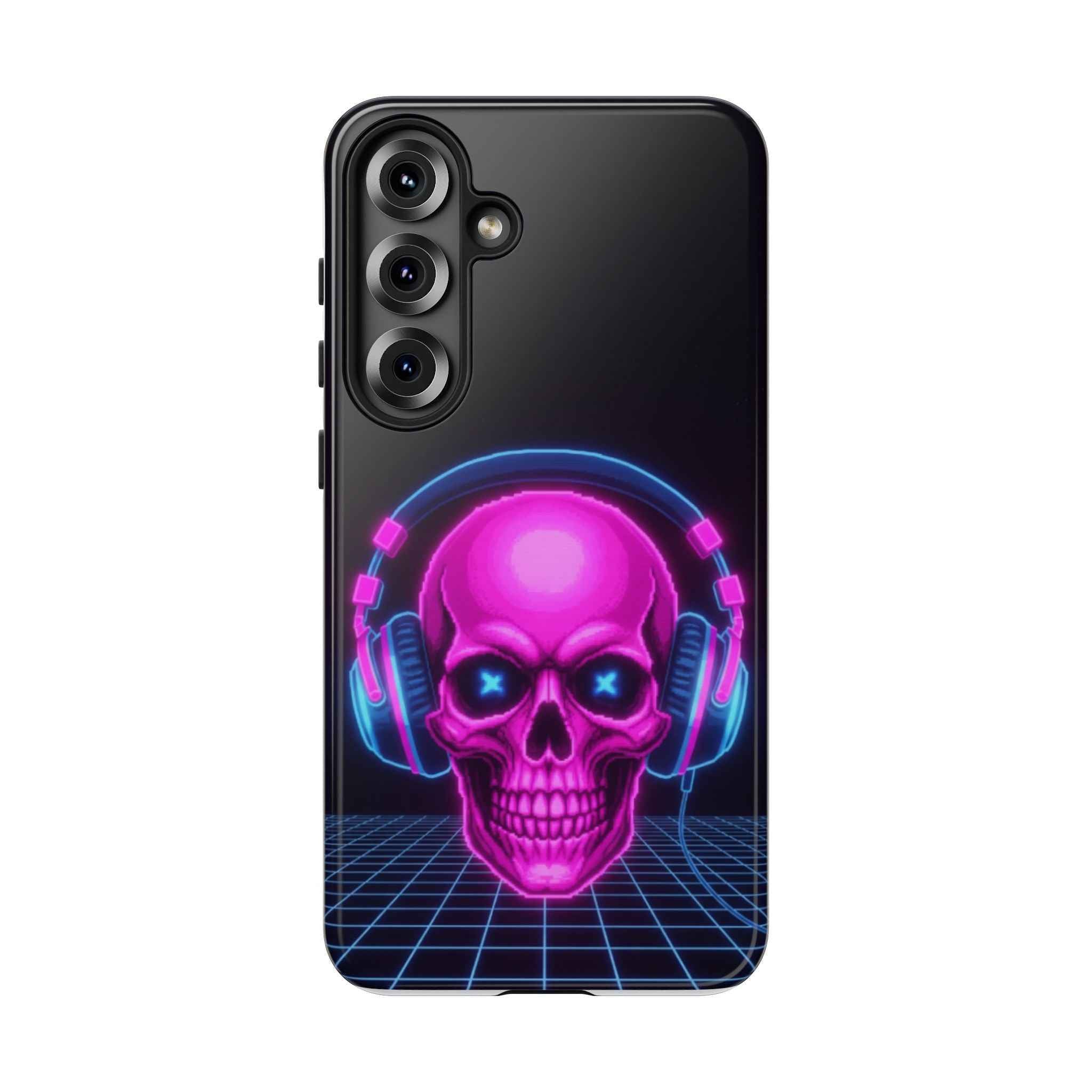 Neon Skull Phone Case - Retro Synthwave Gaming Cover - Atlas Briefly