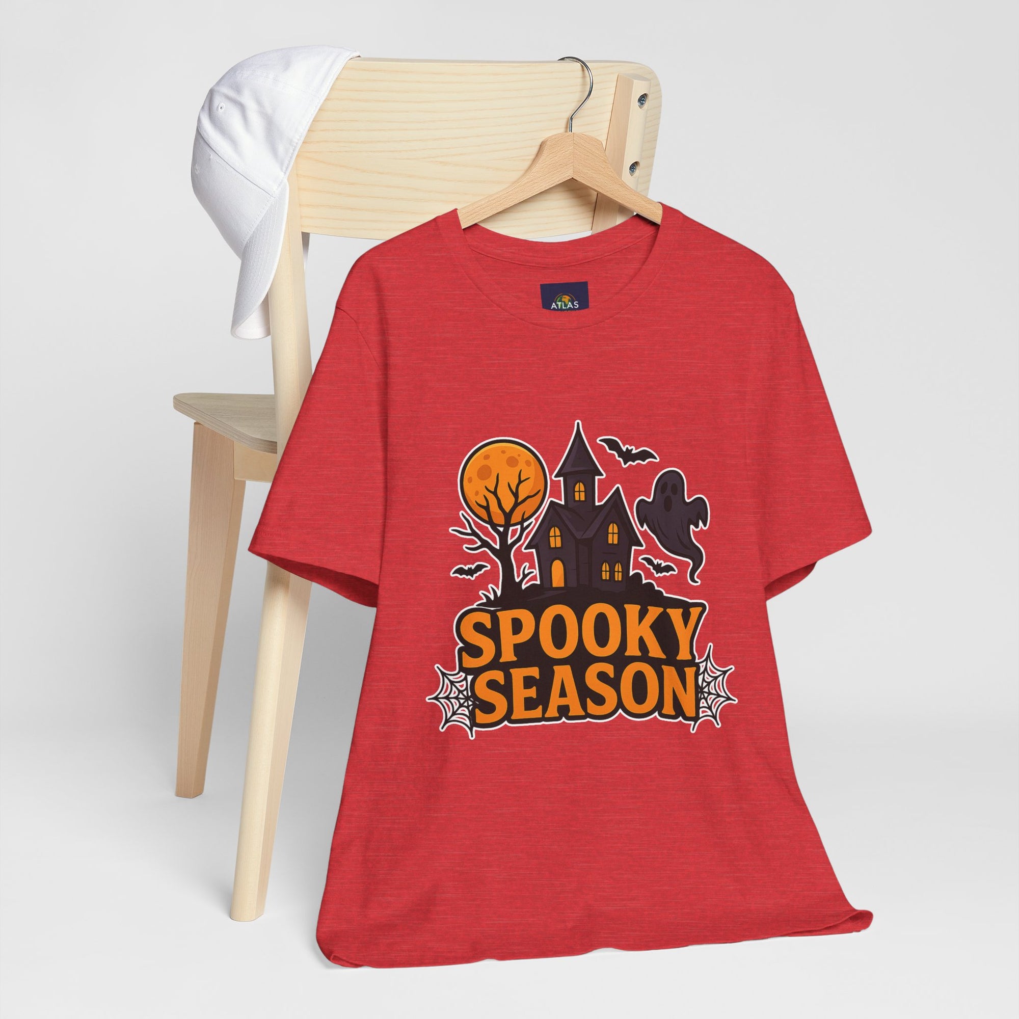 Spooky Season Halloween T-Shirt - Haunted House Ghost Bat Graphic Tee | Halloween Landscape Shirt - Atlas Briefly