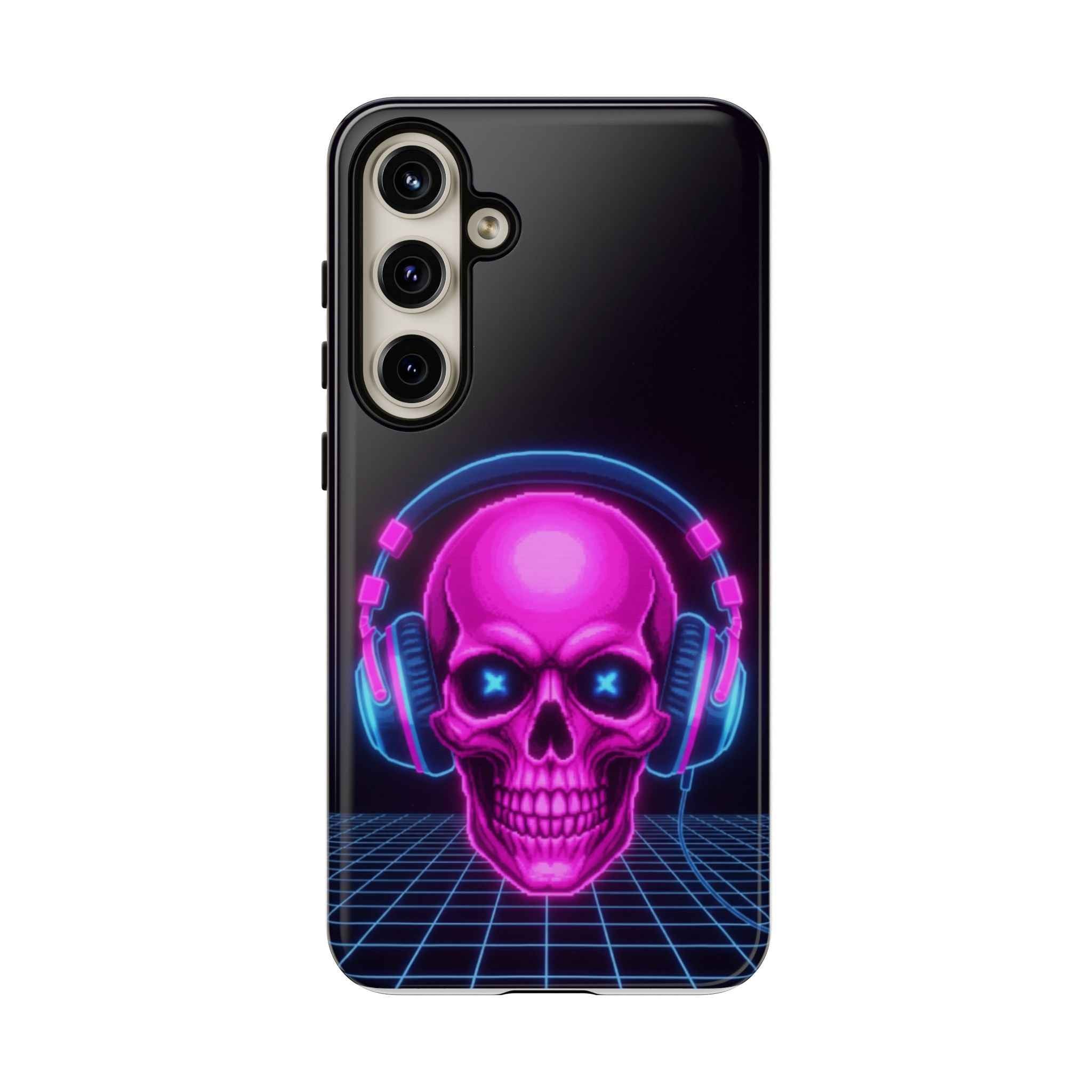 Neon Skull Phone Case - Retro Synthwave Gaming Cover - Atlas Briefly