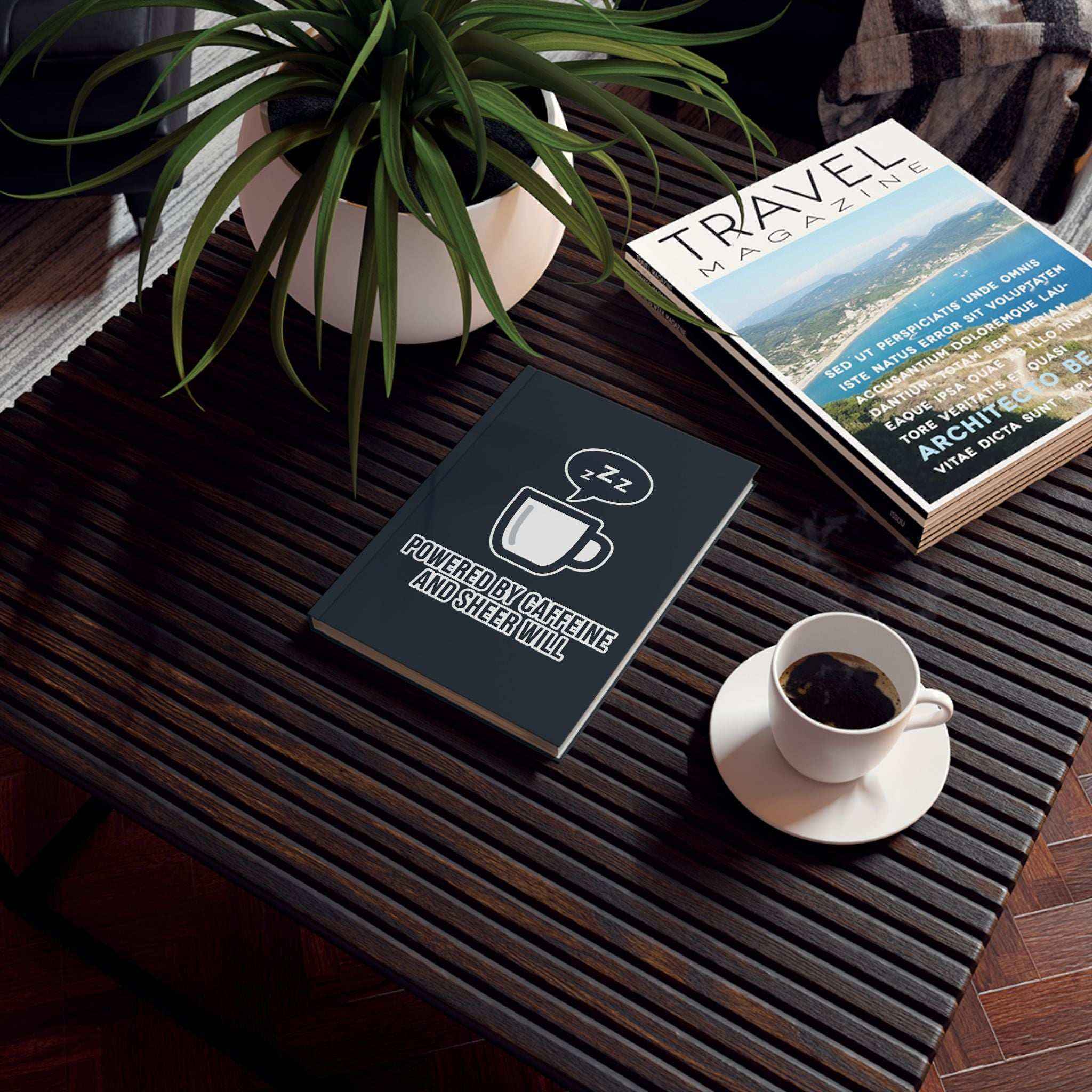 Powered by Caffeine Journal - Funny Coffee Notebook | Minimalist Writing Gift - EU Version - Atlas Briefly