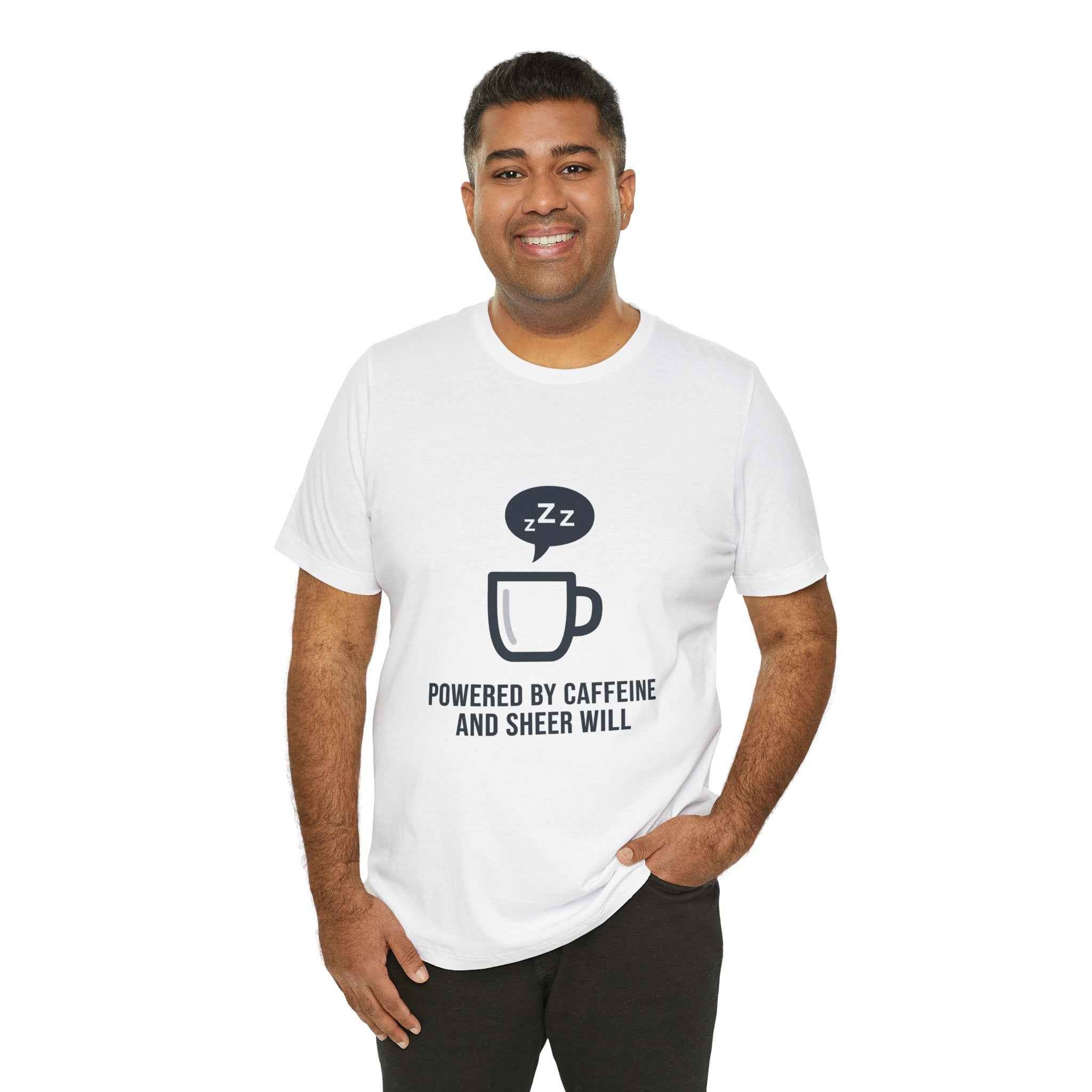 Powered by Caffeine T-Shirt - Funny Coffee Tee for Coffee Lovers - Atlas Briefly