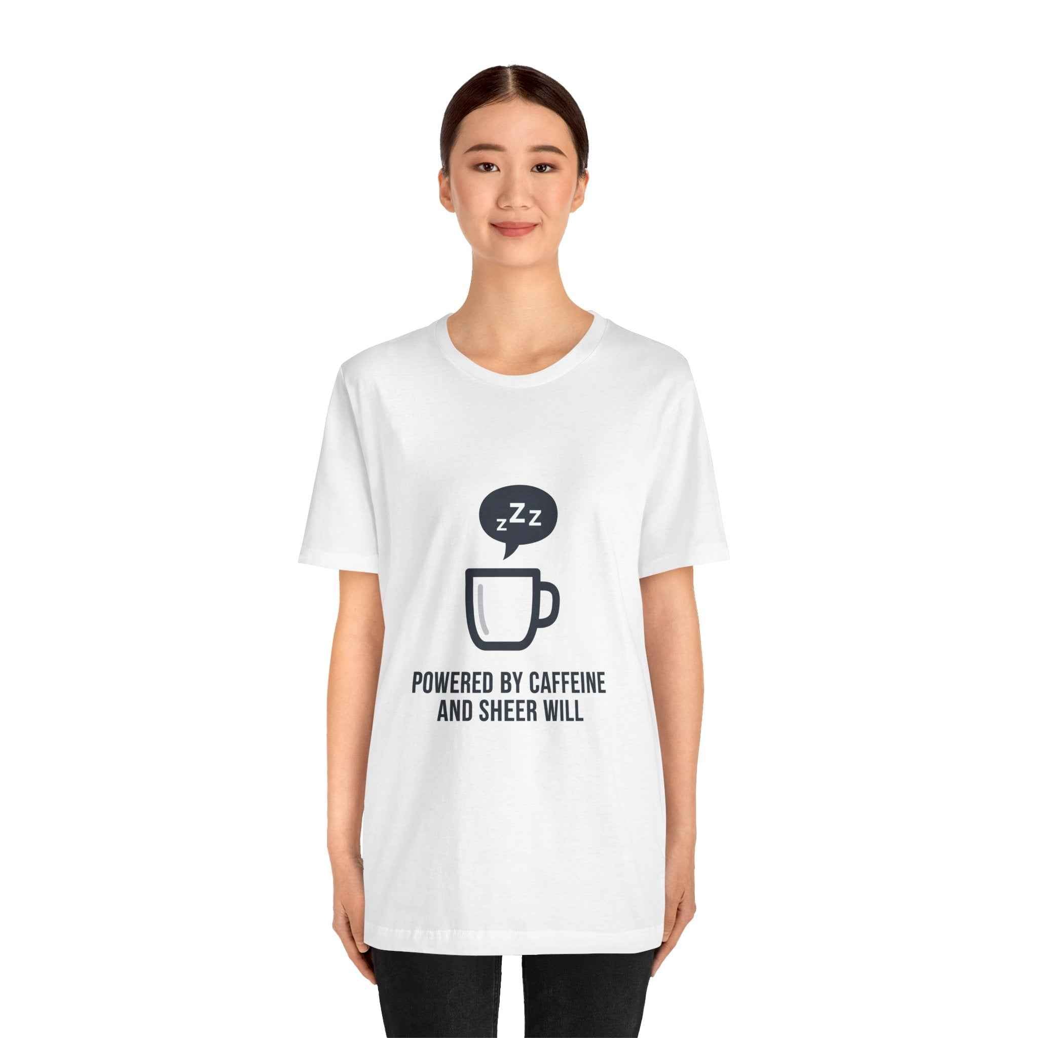Powered by Caffeine T-Shirt - Funny Coffee Tee for Coffee Lovers - Atlas Briefly