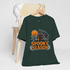 Spooky Season Halloween T-Shirt - Haunted House Ghost Bat Graphic Tee | Halloween Landscape Shirt - Atlas Briefly