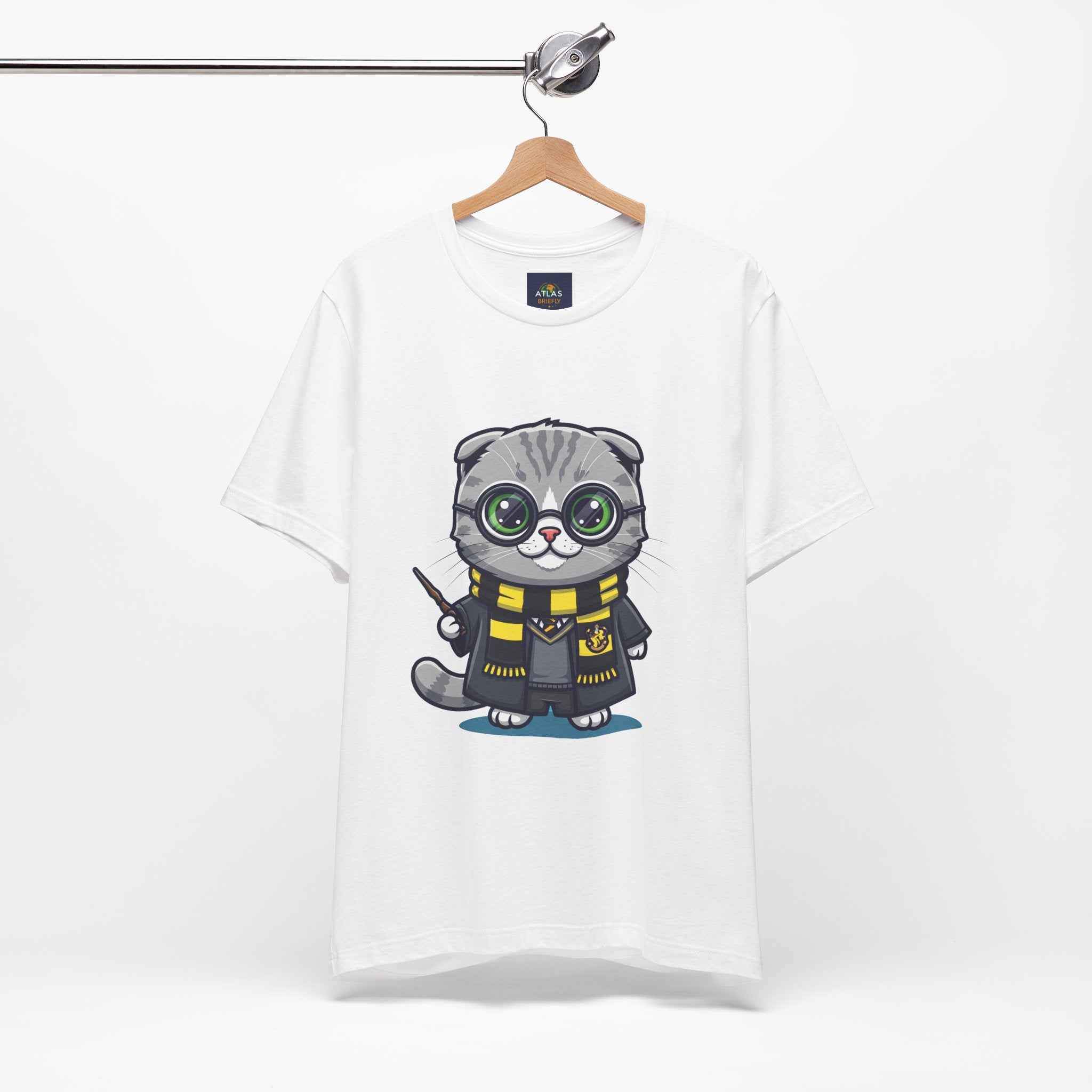 Hufflepurr T-Shirt - Funny Wizarding World Tee | Cute Potter Cat Gift - Atlas Briefly