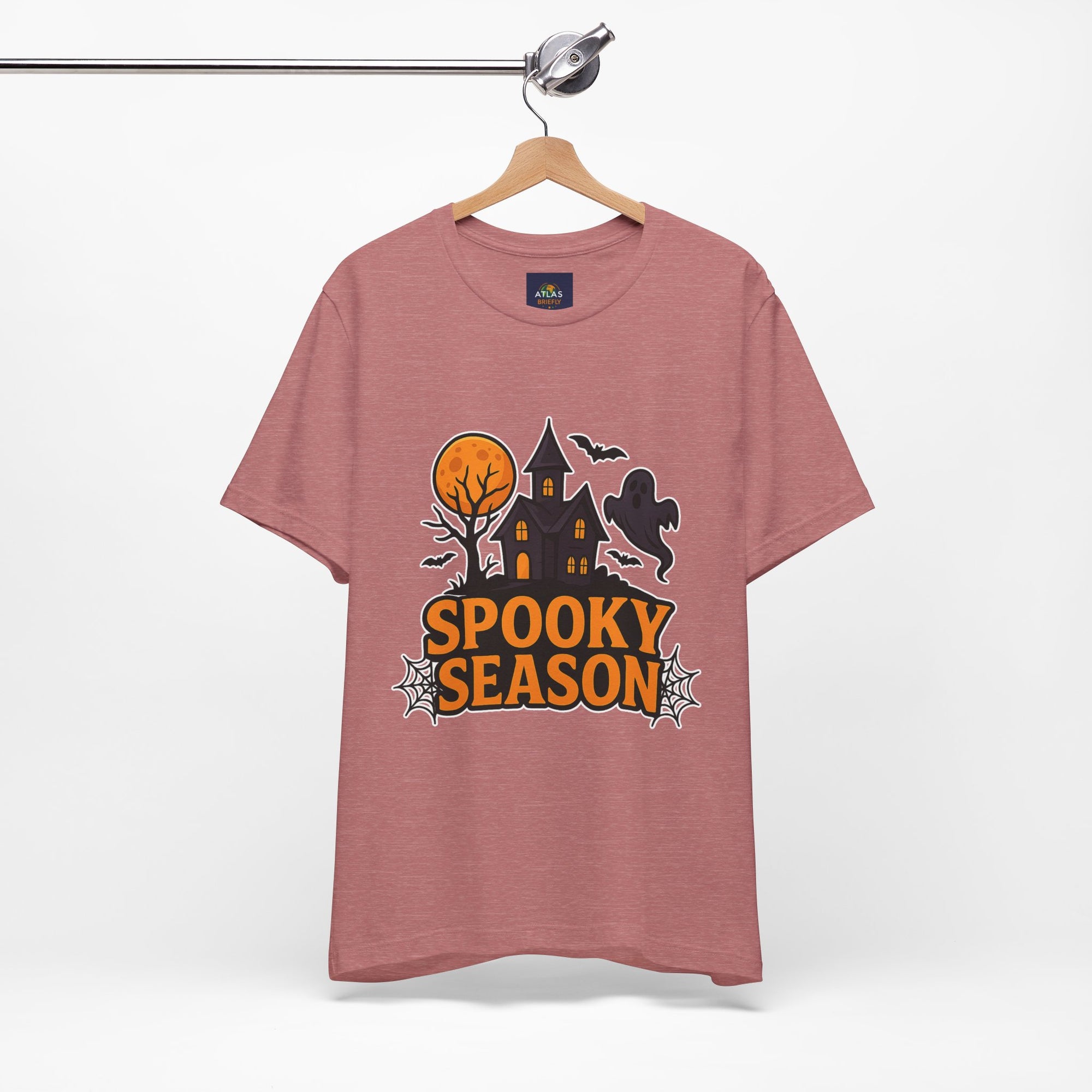 Spooky Season Halloween T-Shirt - Haunted House Ghost Bat Graphic Tee | Halloween Landscape Shirt - Atlas Briefly