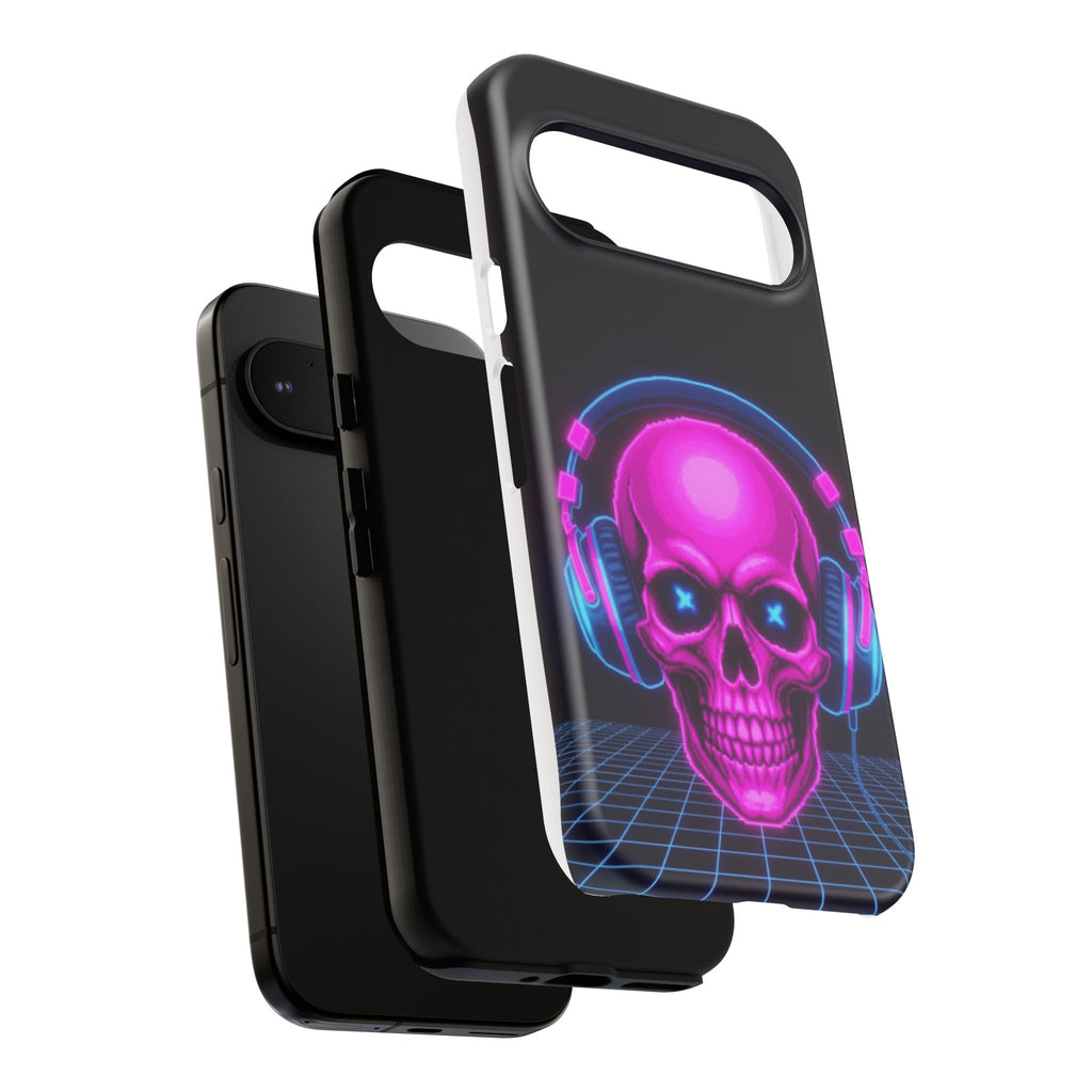 Neon Skull Synthwave Phone Case - Retro 80s Cyberpunk Mobile Cover | Vaporwave Tech Gift - Atlas Briefly