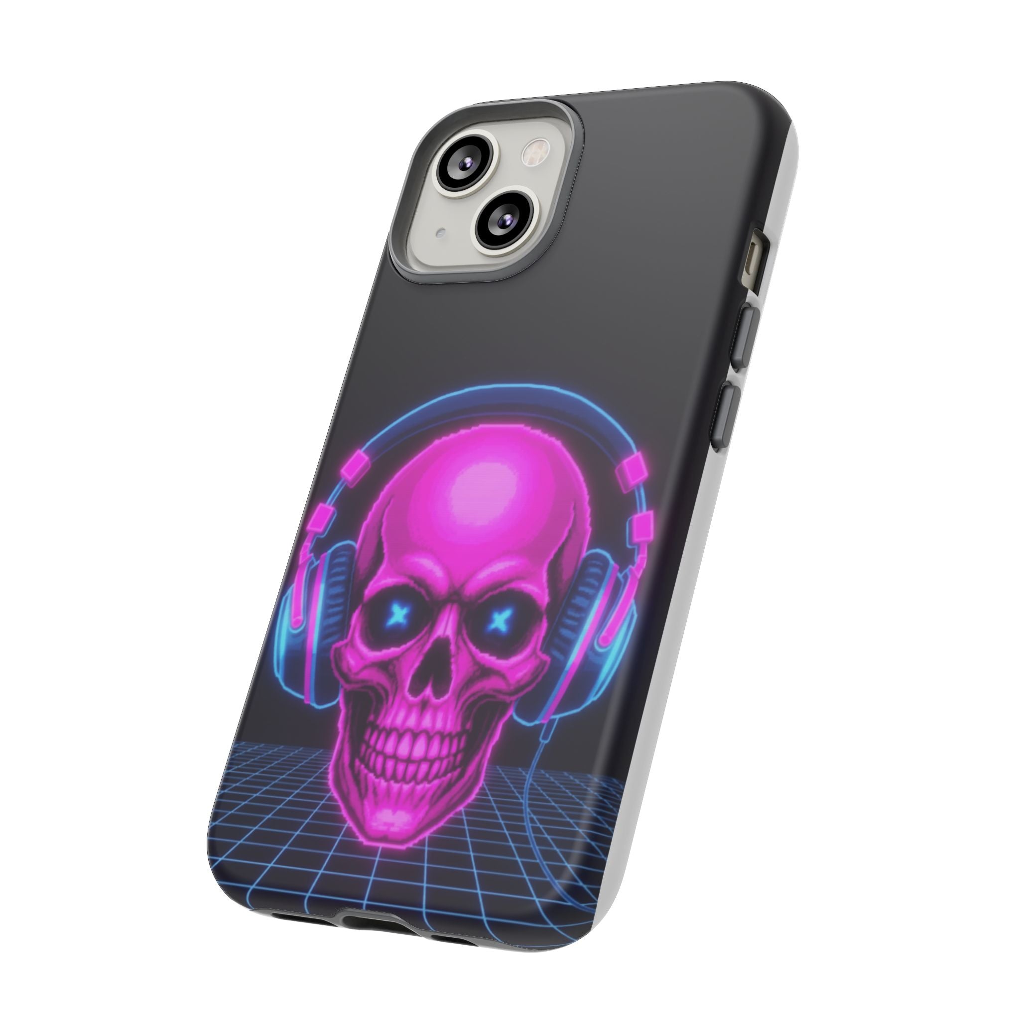 Neon Skull Synthwave Phone Case - Retro 80s Cyberpunk Mobile Cover | Vaporwave Tech Gift - Atlas Briefly