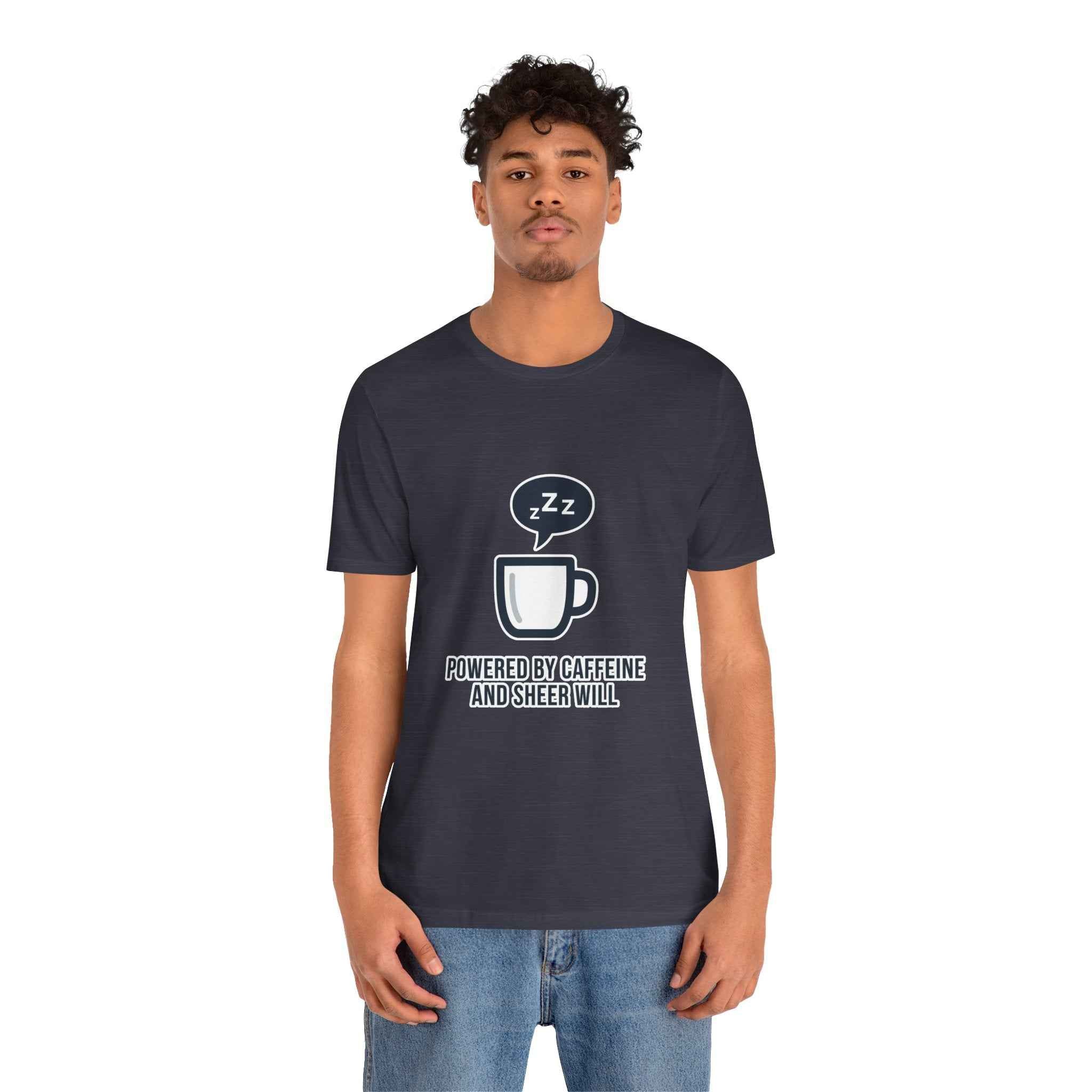Powered by Caffeine T-Shirt - Funny Coffee Tee for Coffee Lovers - Atlas Briefly