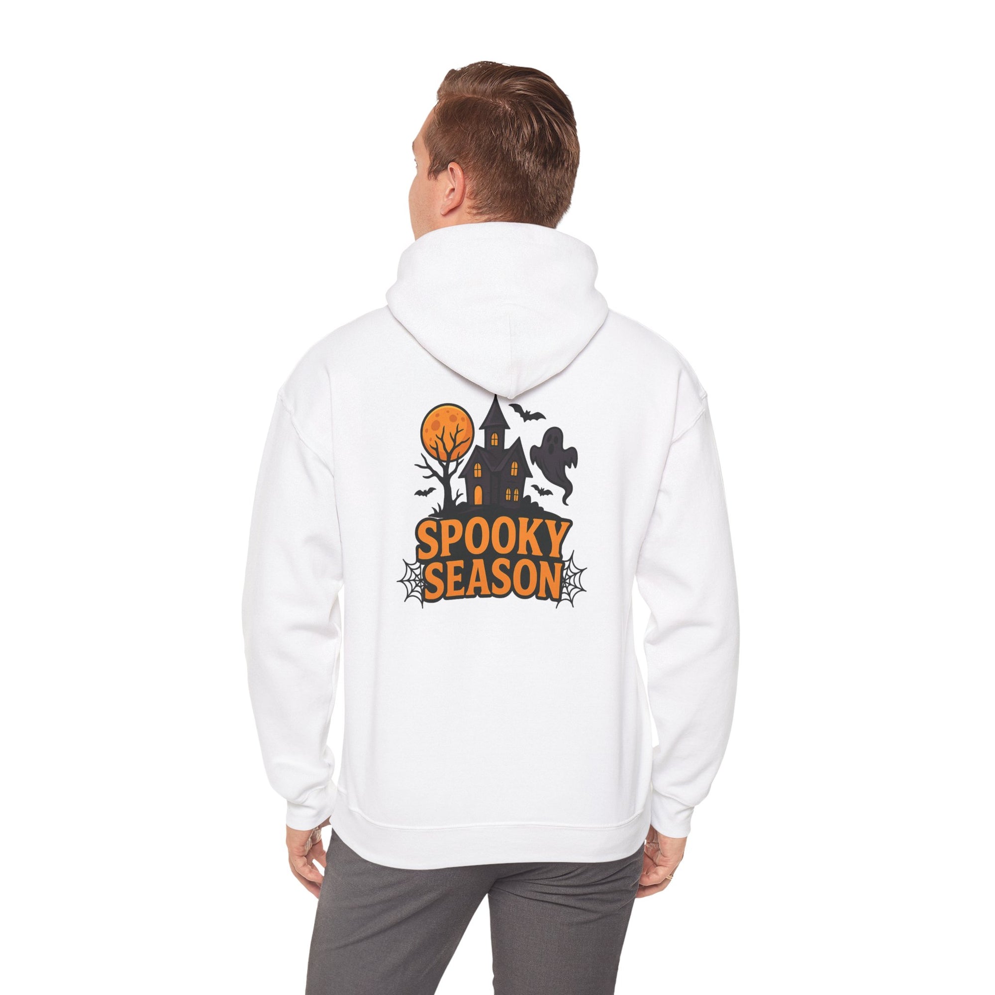 Spooky Season Halloween Hoodie - Haunted House Ghost Bat Design | Cozy Halloween Sweatshirt - Atlas Briefly