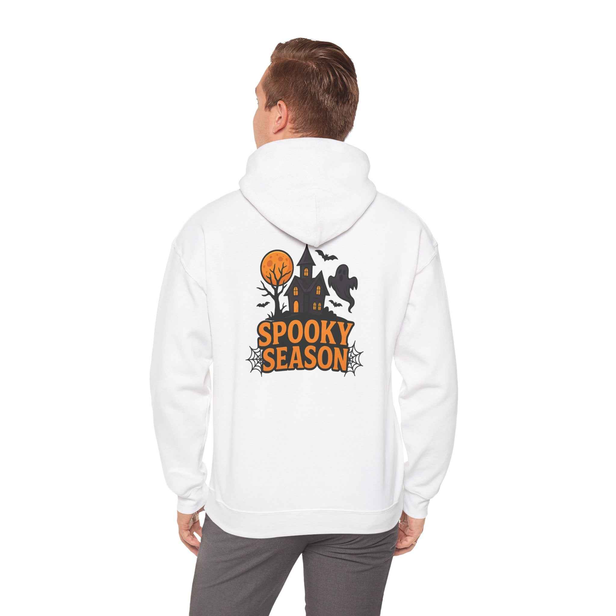 Spooky Season Halloween Hoodie - Haunted House Ghost Bat Design | Cozy Halloween Sweatshirt - Atlas Briefly