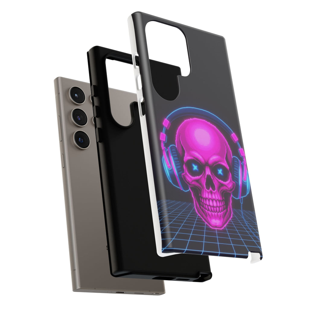 Neon Skull Synthwave Phone Case - Retro 80s Cyberpunk Mobile Cover | Vaporwave Tech Gift - Atlas Briefly