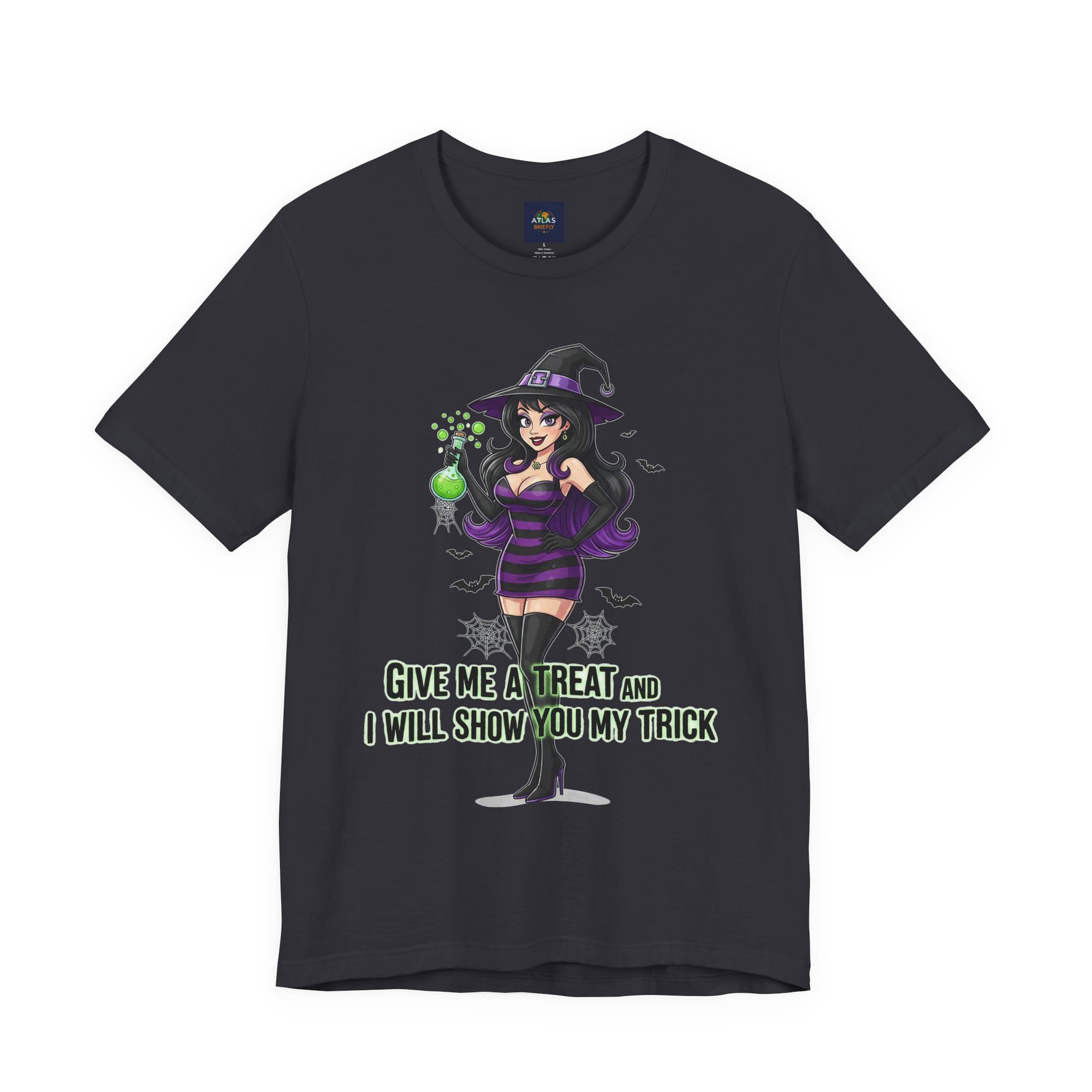 Sexy Witch Halloween T-Shirt - Flirty Witch Costume Tee | Trick or Treat Halloween Shirt - Atlas Briefly